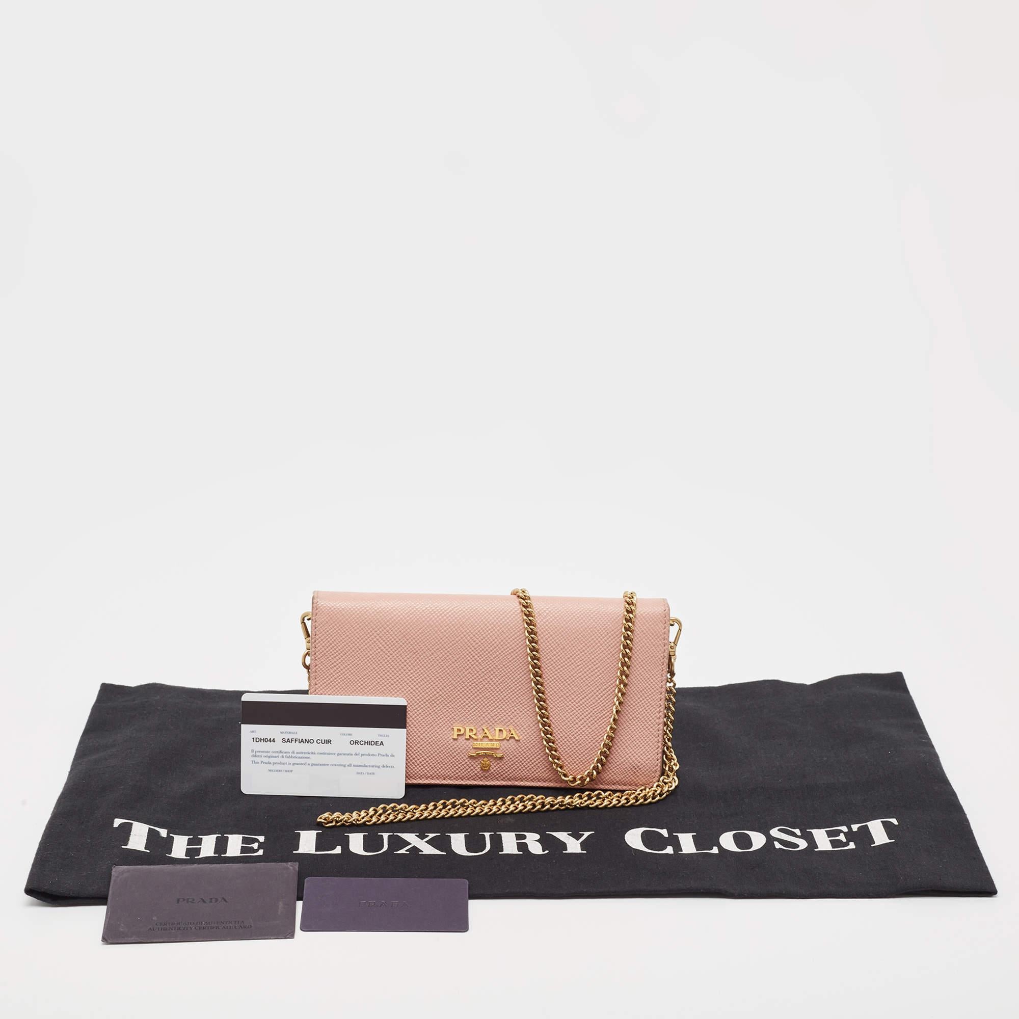 LeatherPrada Pink Saffiano Cuir Leather Wallet On Chain 4