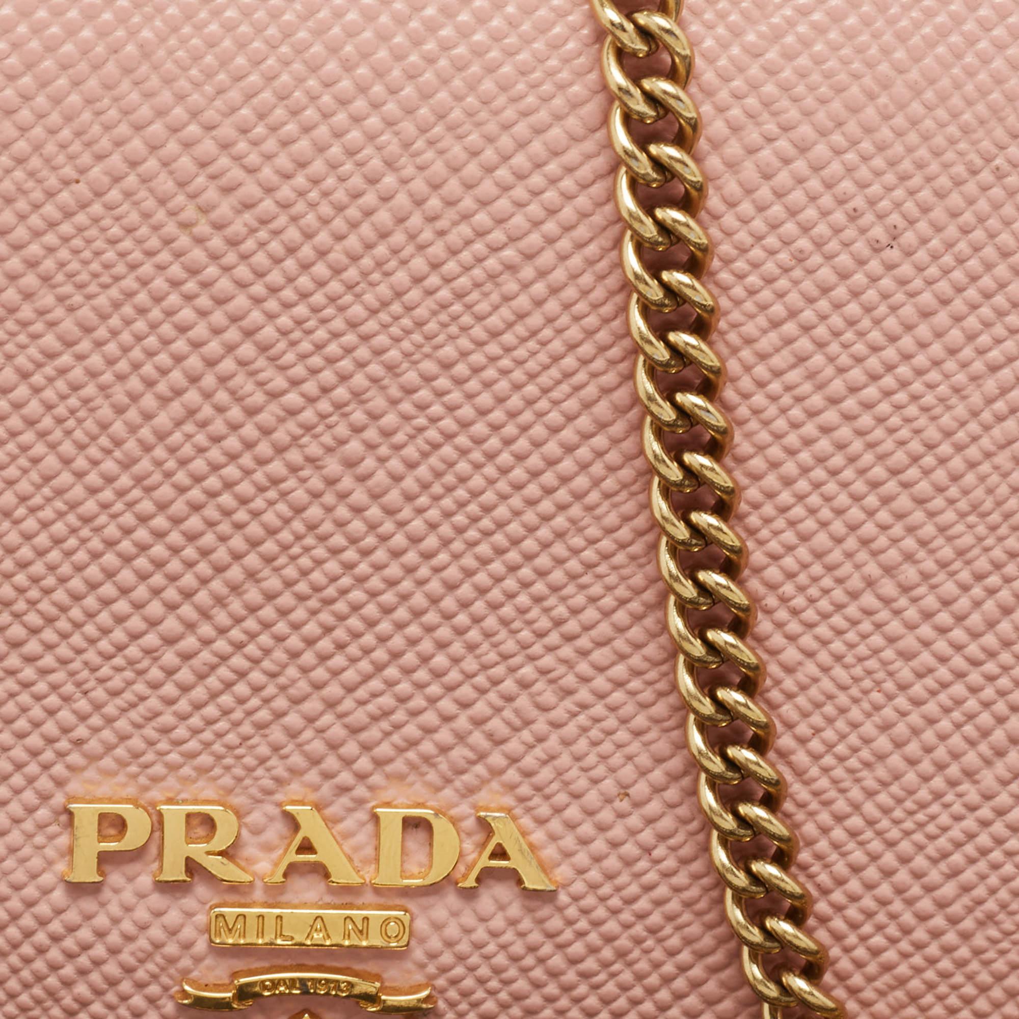 LeatherPrada Pink Saffiano Cuir Leather Wallet On Chain 5