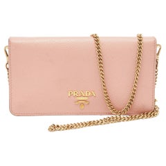 LeatherPrada Pink Saffiano Cuir Leather Wallet On Chain