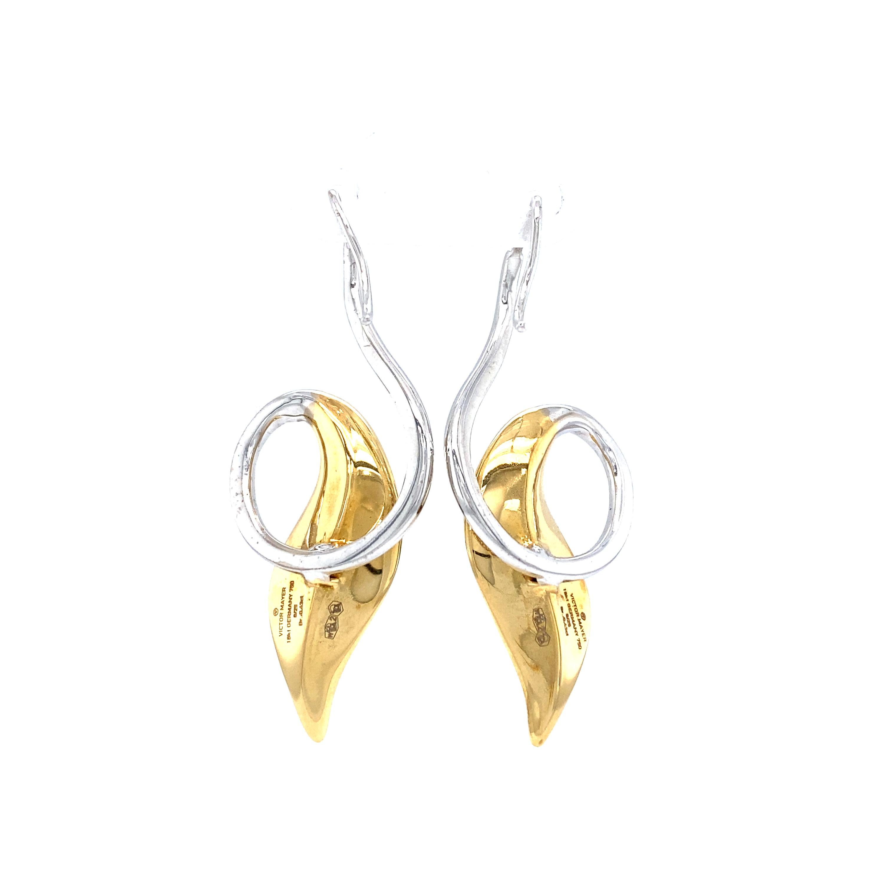 Women's Leave Earrings 18k White Gold/Yellow Gold Turquoise Enamel 102 Diamonds 0.86 Ct For Sale
