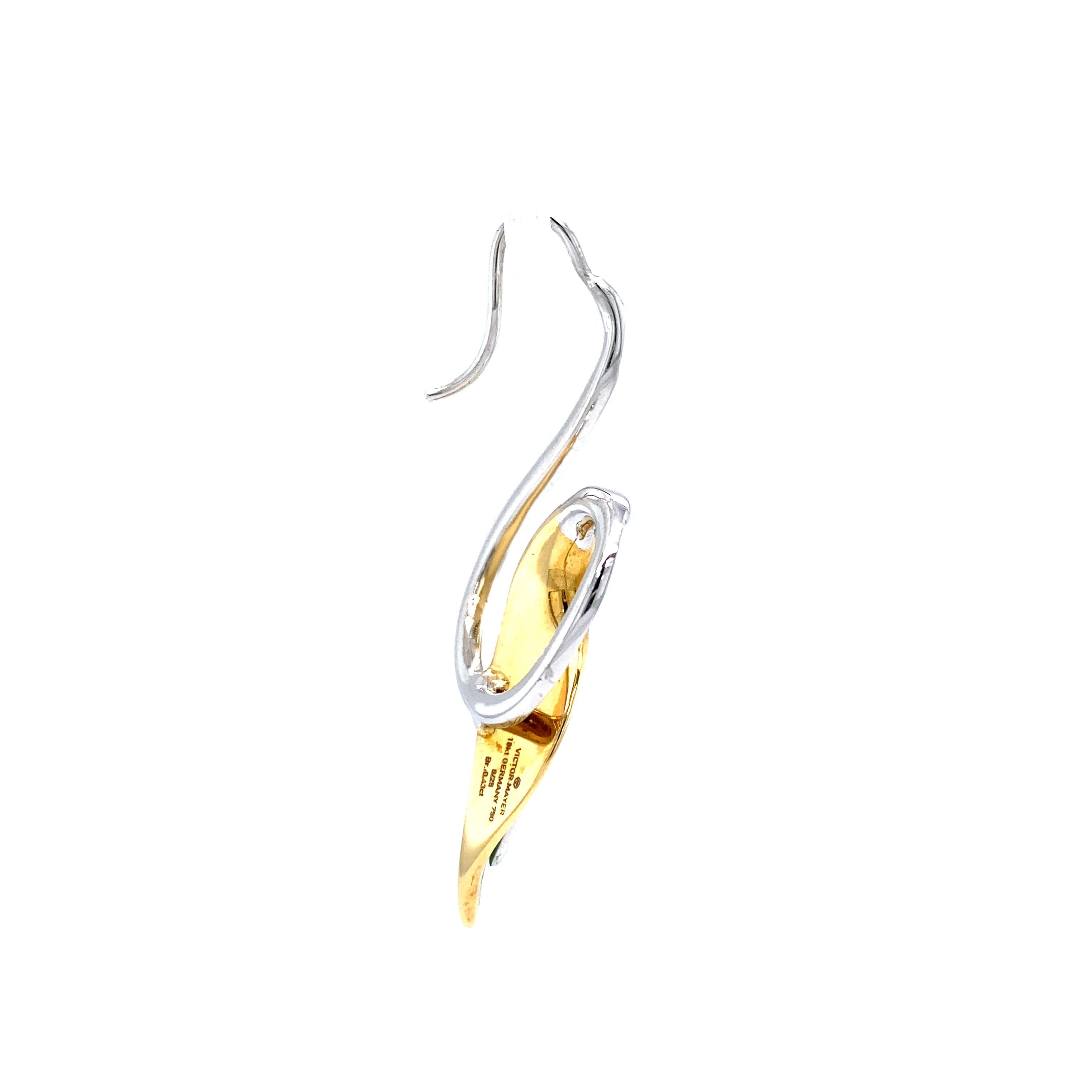 Leave Earrings 18k White Gold/Yellow Gold Turquoise Enamel 102 Diamonds 0.86 Ct For Sale 1