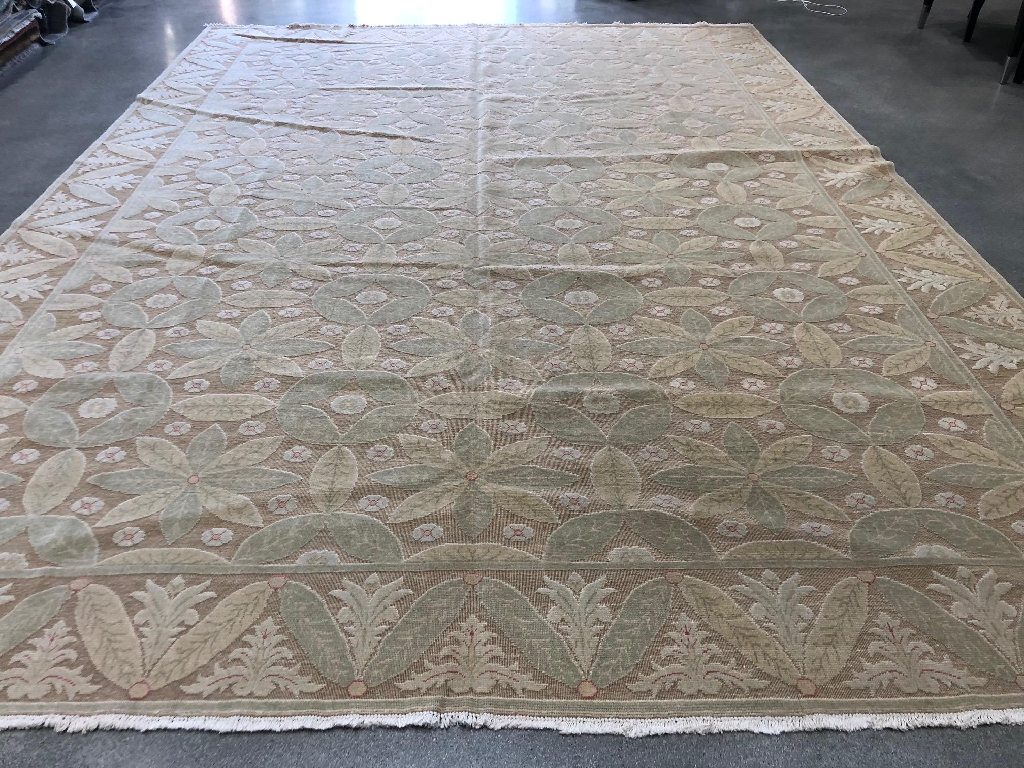 European Leaves and Blossoms Tan Rug For Sale