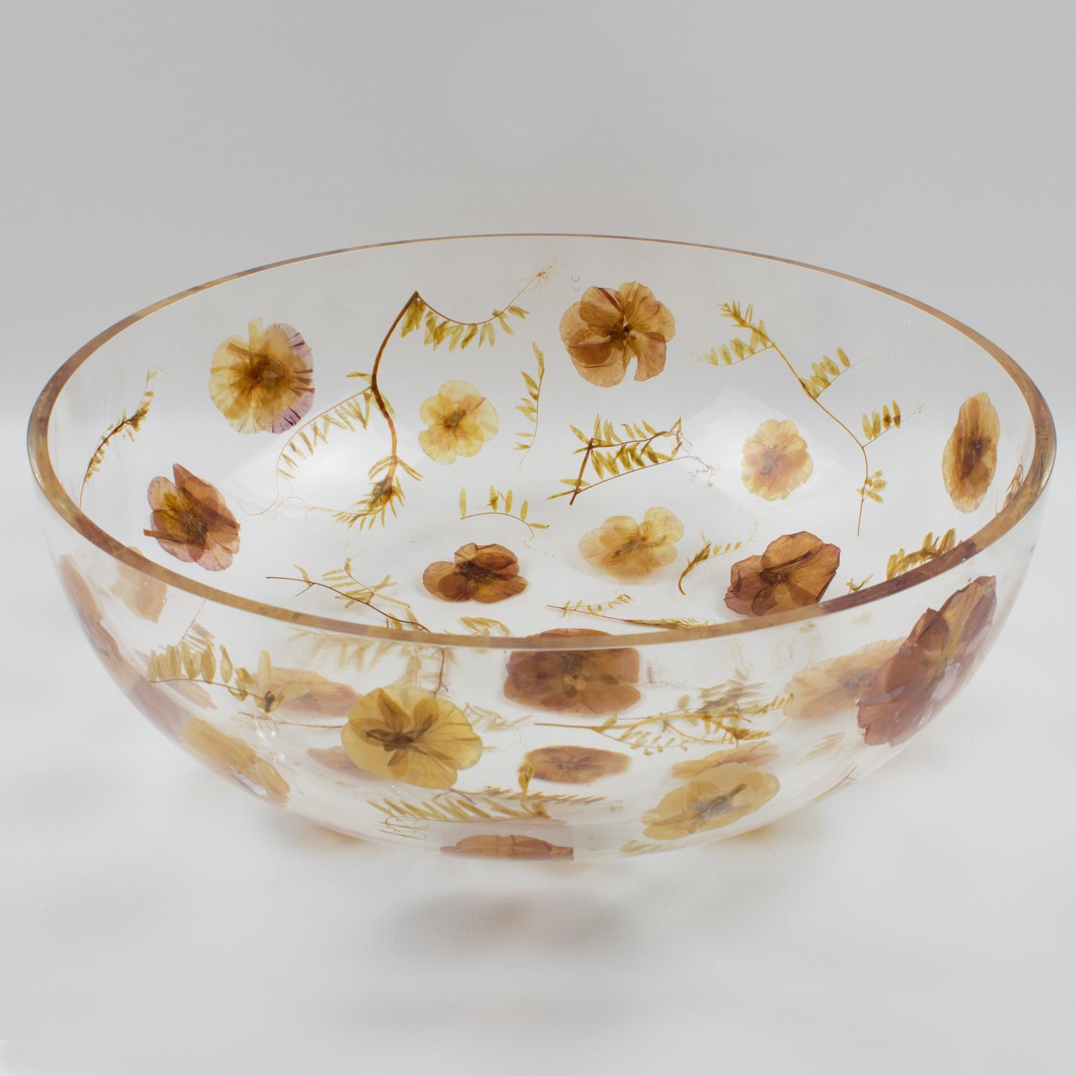 Cuenco centro de mesa de resina con inclusión de hojas y flores, Italia Italiano en venta