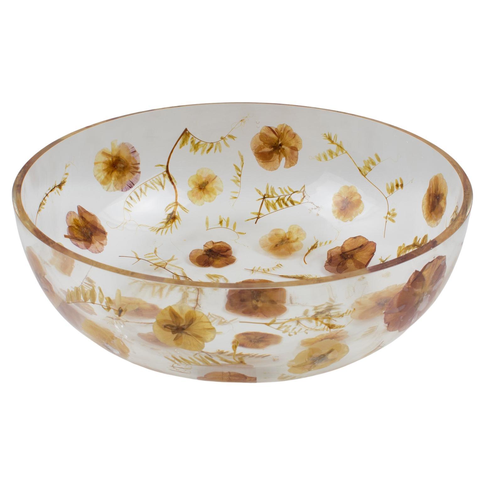 Cuenco centro de mesa de resina con inclusión de hojas y flores, Italia en venta