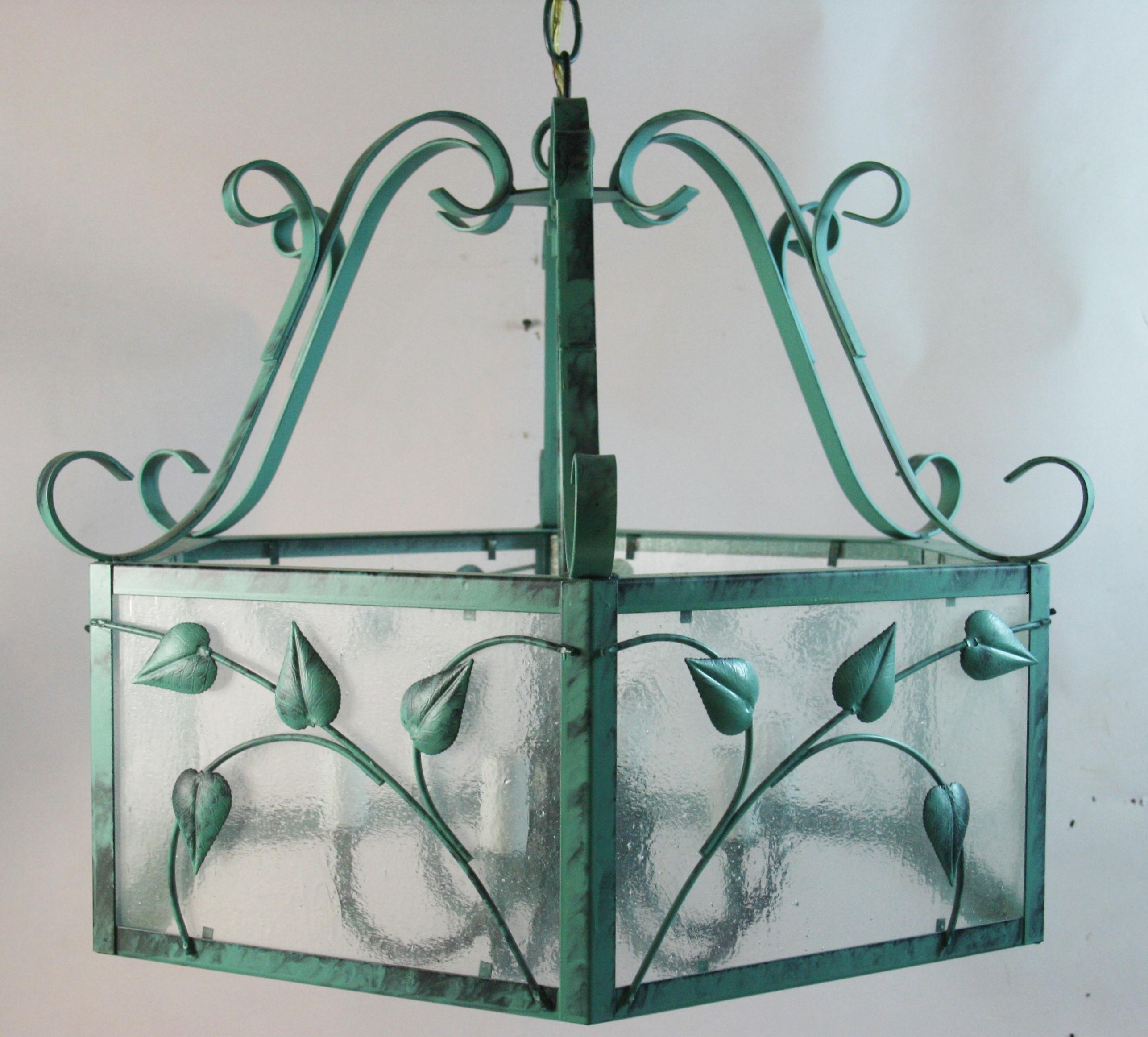 1827 Leaves and glass 6 light chandelier/pendant