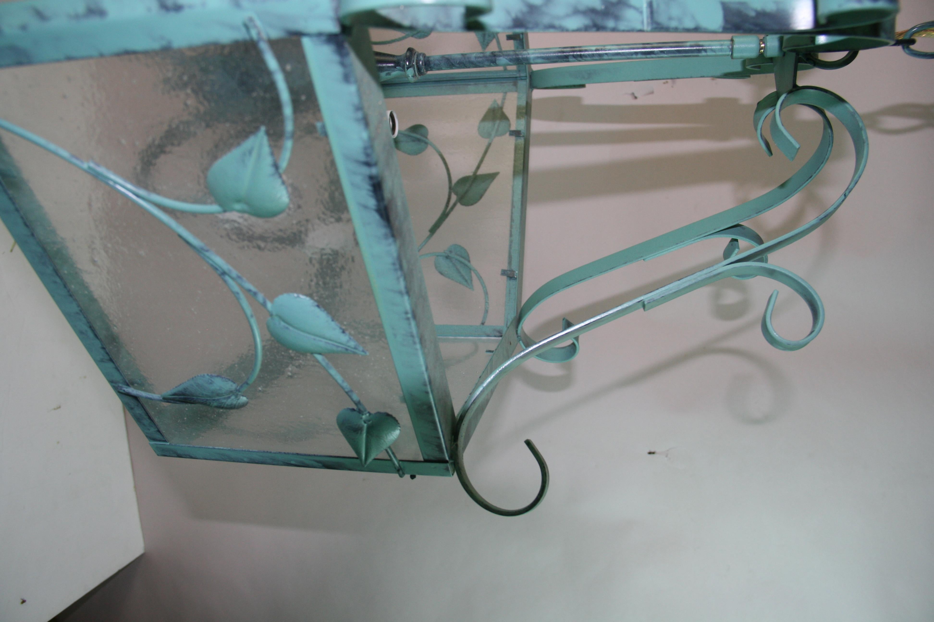 Leaves and Frosted Glass  Verdigre Chandelier For Sale 3
