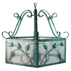 Leaves and Frosted Glass  Verdigre Chandelier