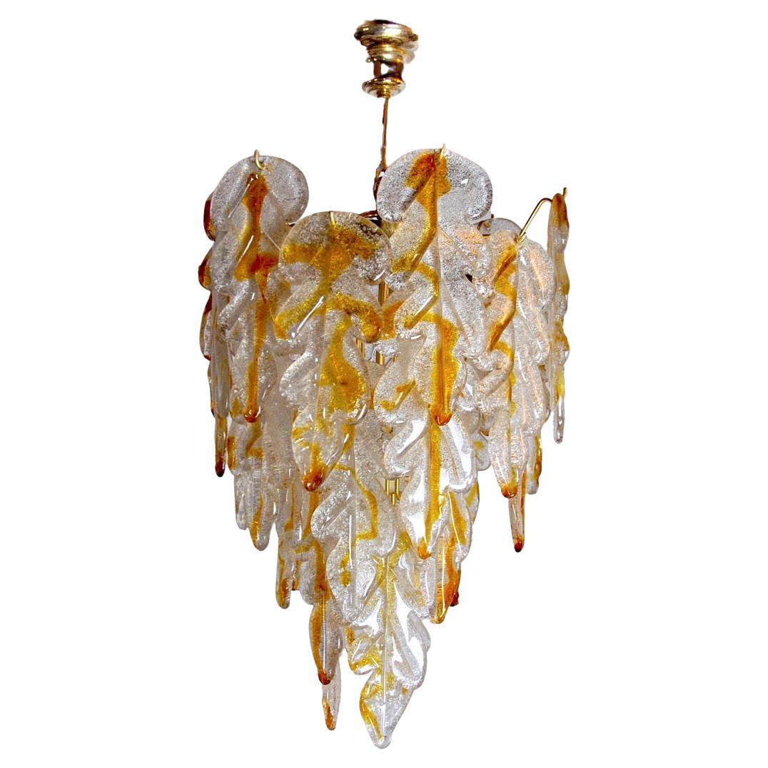 "Leaves" Chandelier by Carlo Nason for Mazzega, 1970, Murano, Italy For Sale