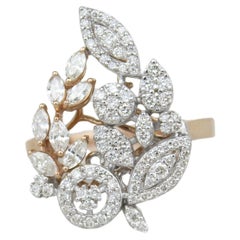 Blätter-Cluster-Diamantring aus 14 Karat massivem Gold (zertifiziert)