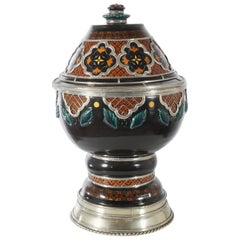 Leaves Compote, Ceramic and White Metal ‘Alpaca’, Handmade