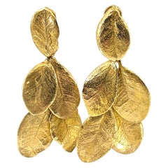 "Leaves" Kinetic Leverback Dangle Earrings in Yellow Gold