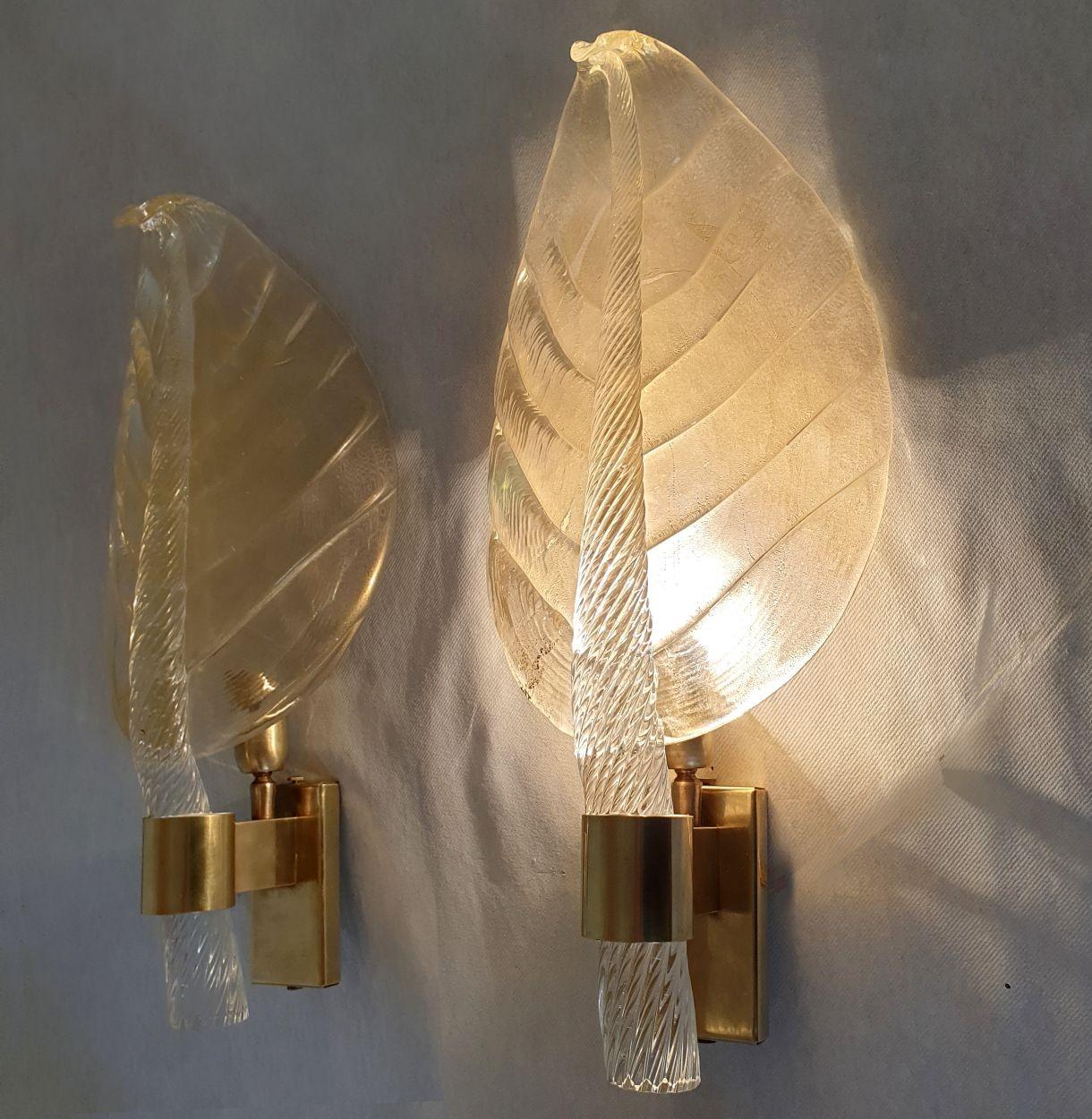 Par de apliques de cristal de Murano Hojas Italiano en venta