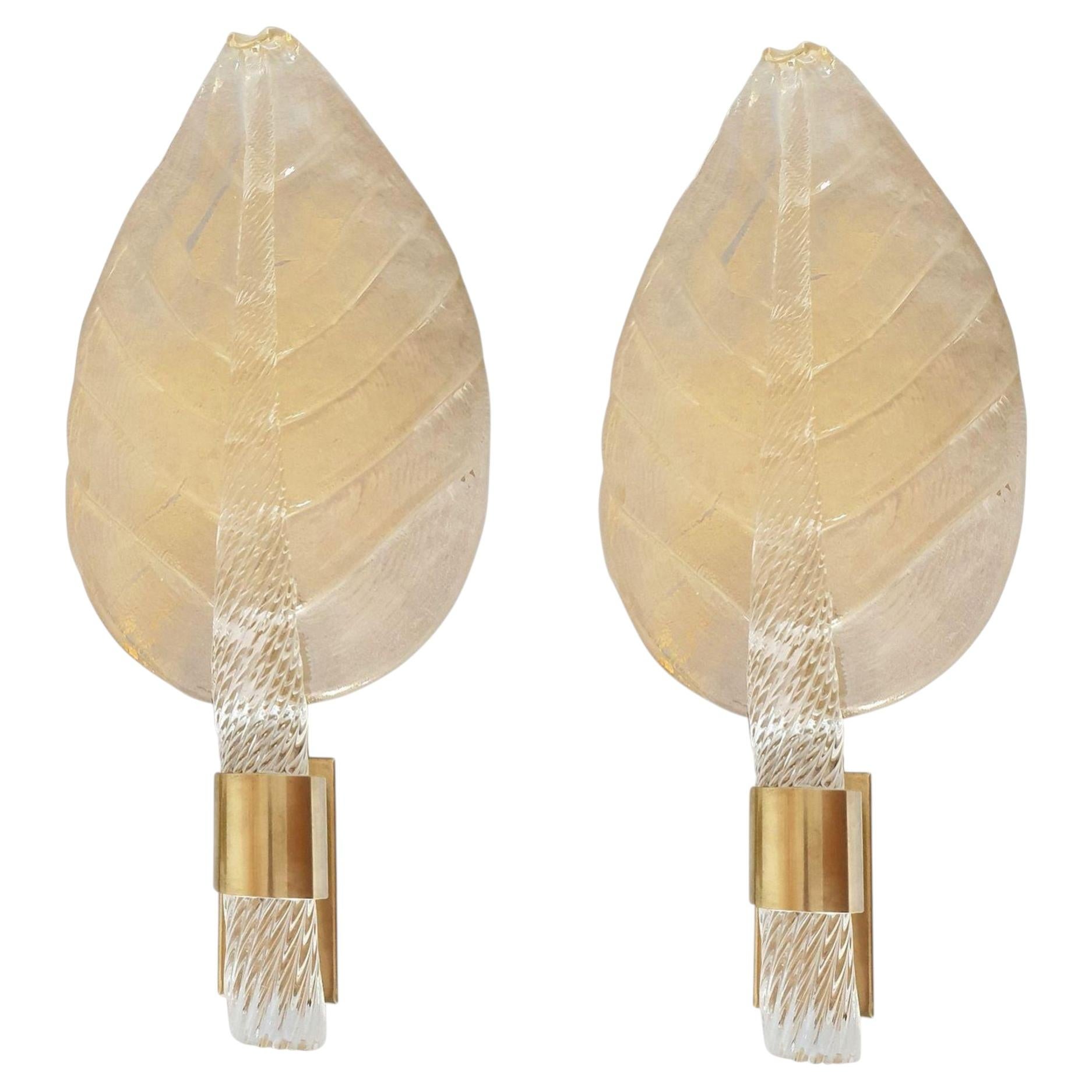 Leaves Murano glass pair of sconces