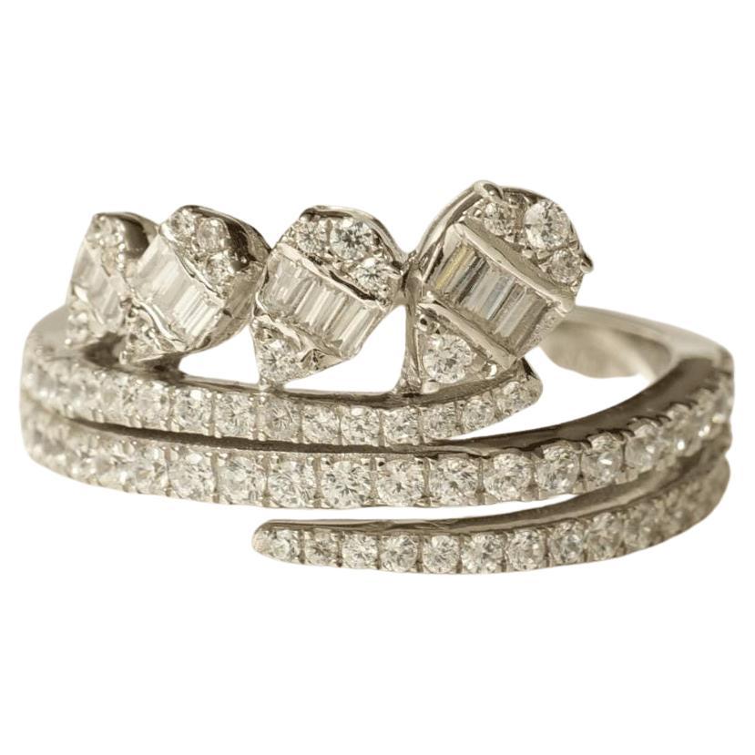 Leaves Natural Diamond Statement Band Ring in 14K Solid Gold (Certified) in vendita