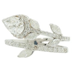 Leaves Natural Diamond Statement Bypass Ring in 14K Solid Gold (Certified)
