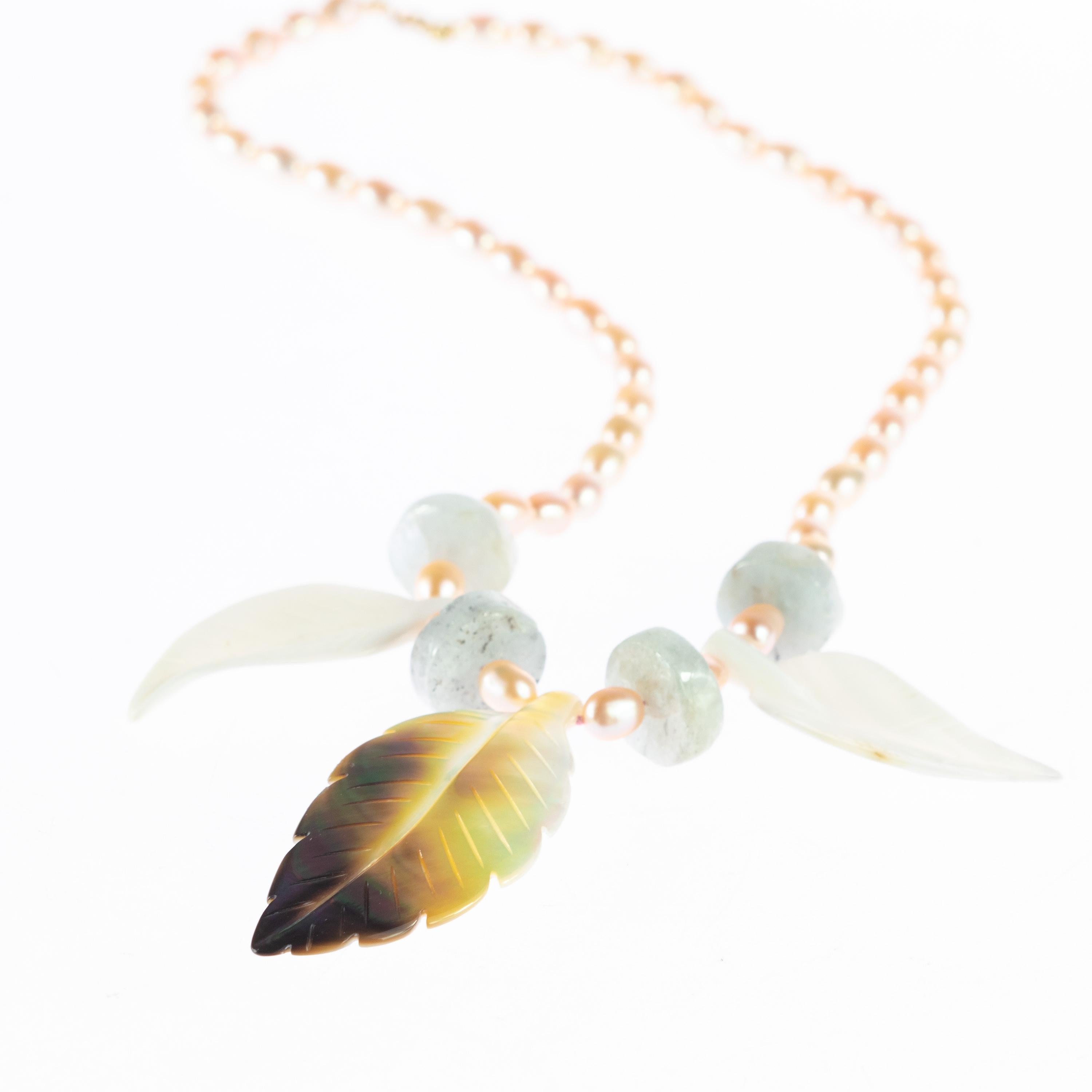 mother of pearl leaf necklace