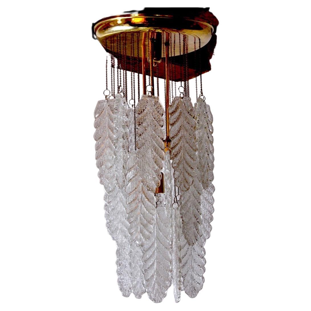 "Leaves" Pendant Lamp by Mazzega in Murano Glass, Italy, 1970 For Sale