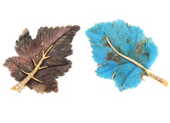 Leaves Turquoise Jasper Diamonds 18 Karat Yellow Gold Brooch