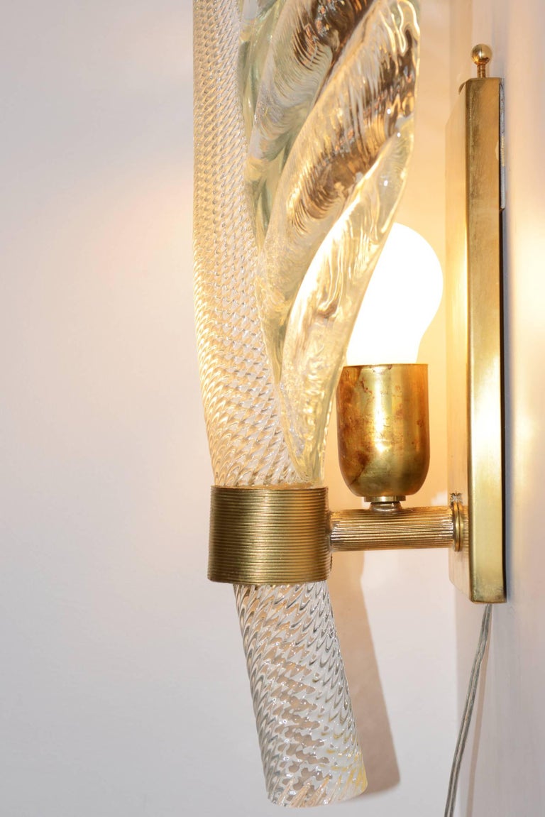 Leaves Wall Light Set of Two in Pure Murano Crystal Glass For Sale at