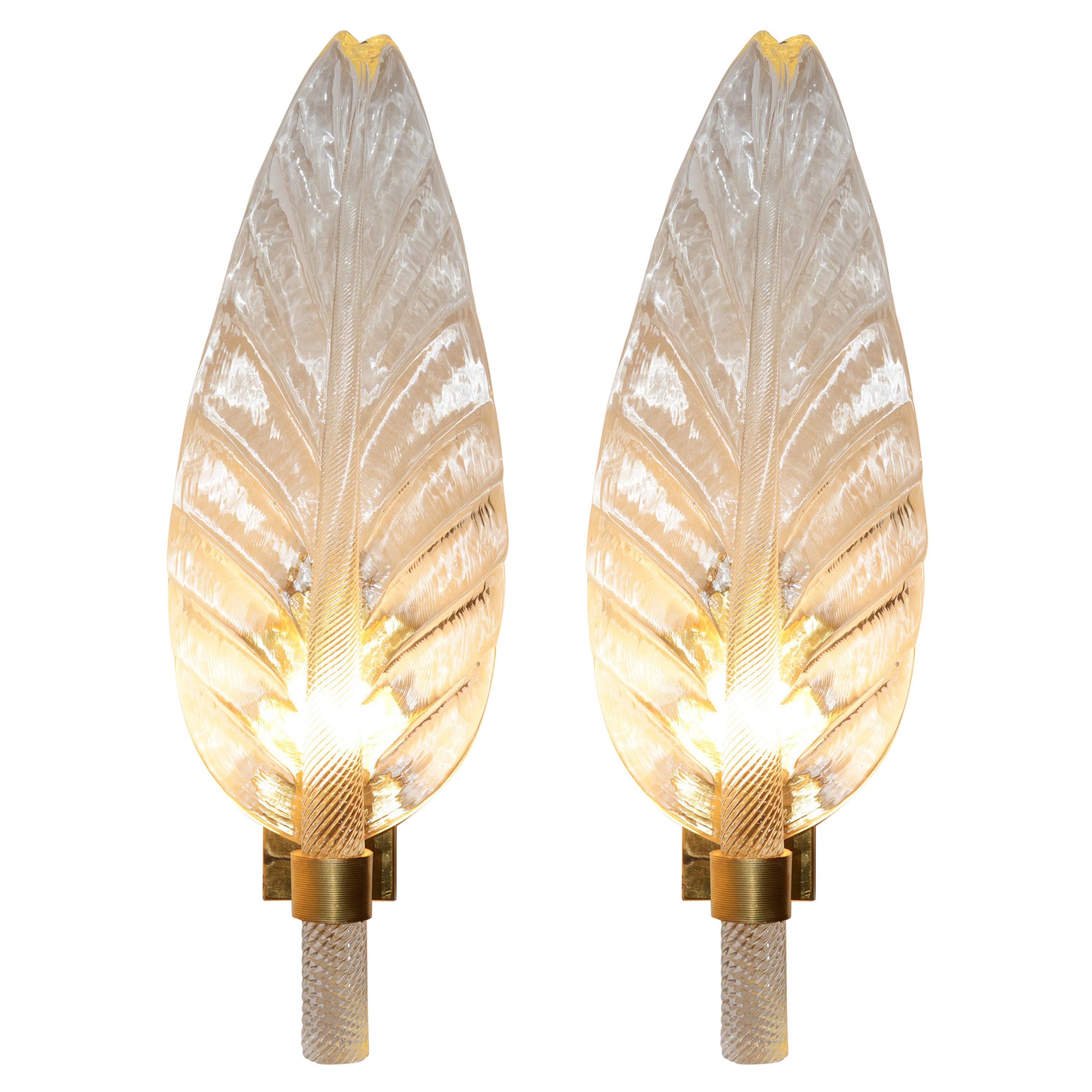 Leaves Wall Light Set of Two in Pure Murano Crystal Glass For Sale