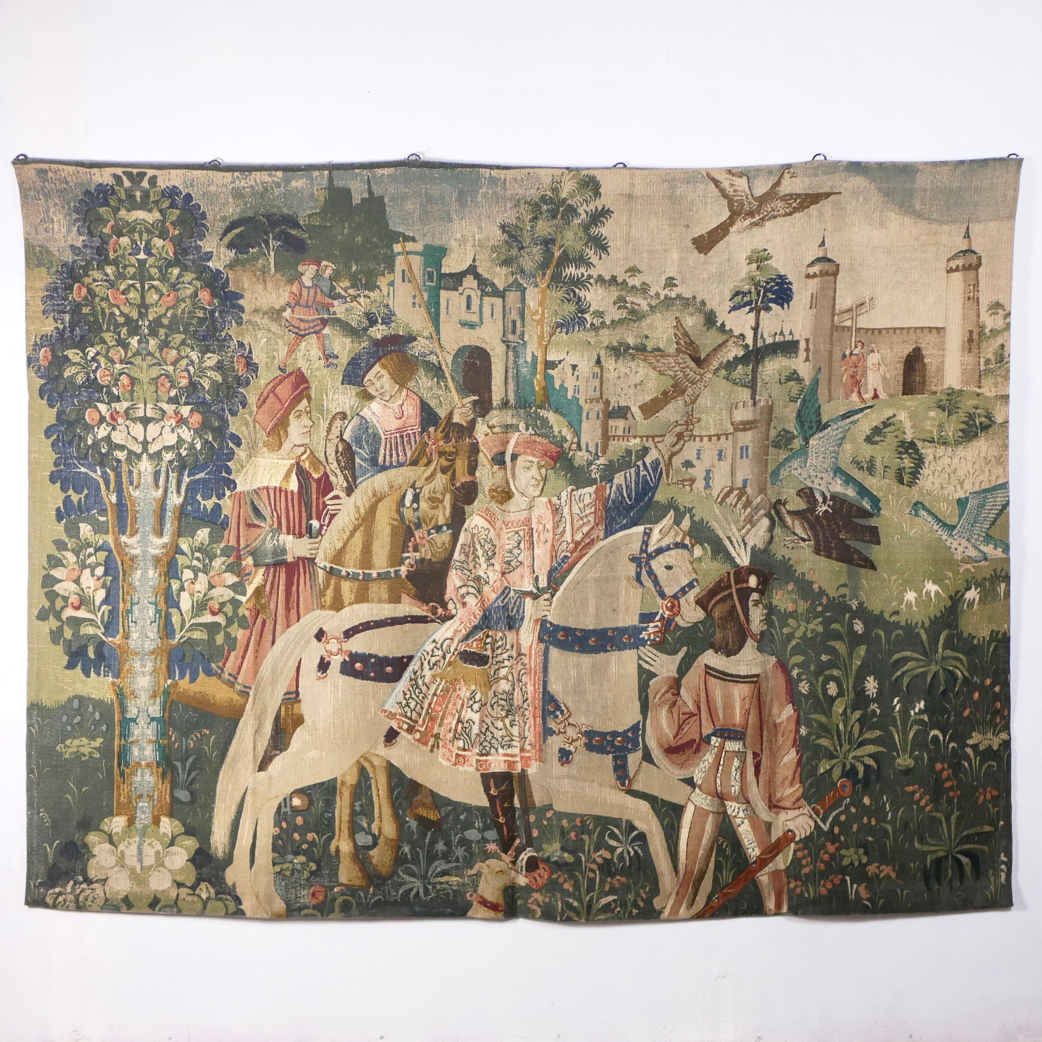 Beautiful and large tapestry, made in France in the 1950s, after an original tapestry from the XVIe century, preserved in the Museum of Cluny, Paris.

