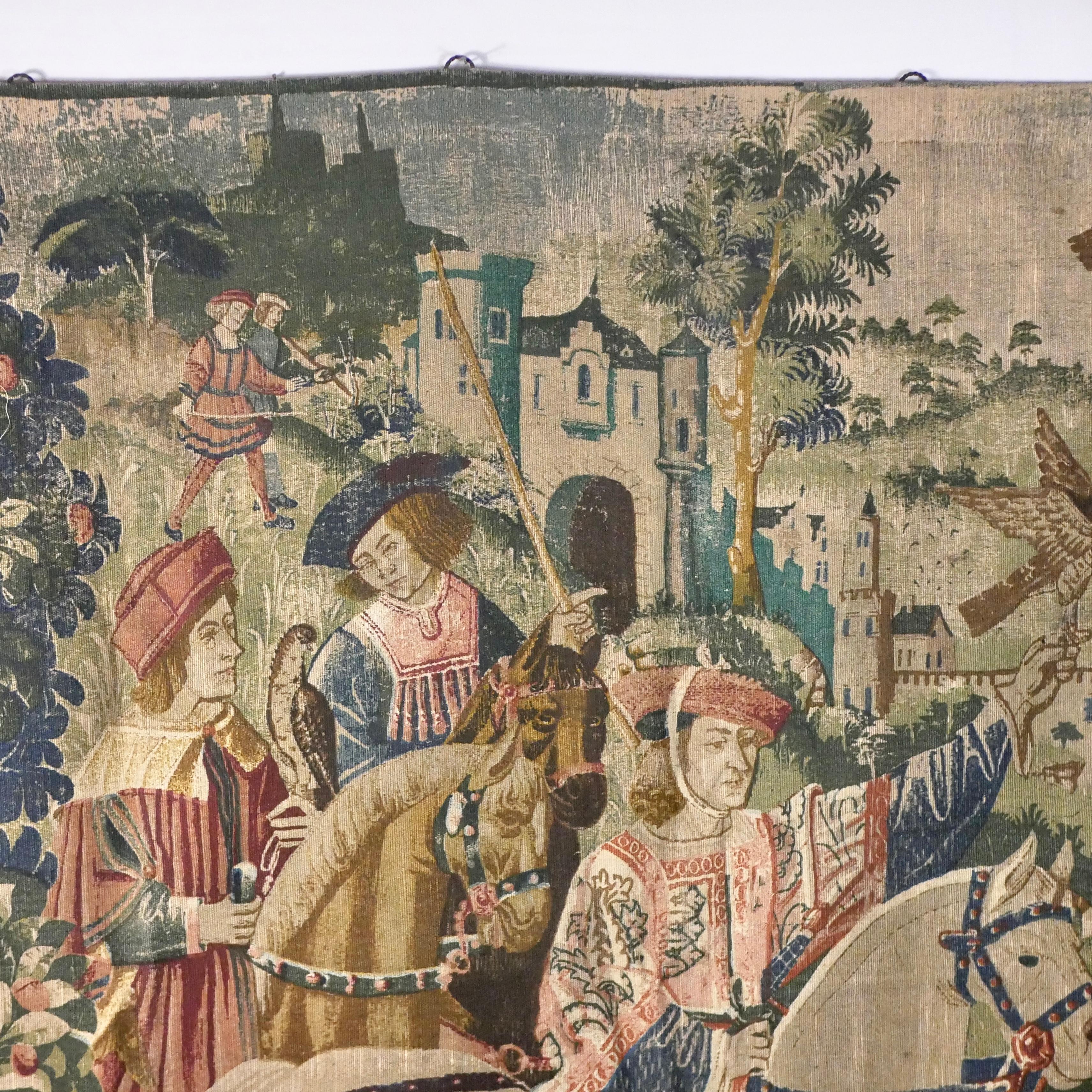 Leaving for the Hunt tapestry, Ateliers d'Art de Rambouillet, France, 1950s In Good Condition In Lyon, FR