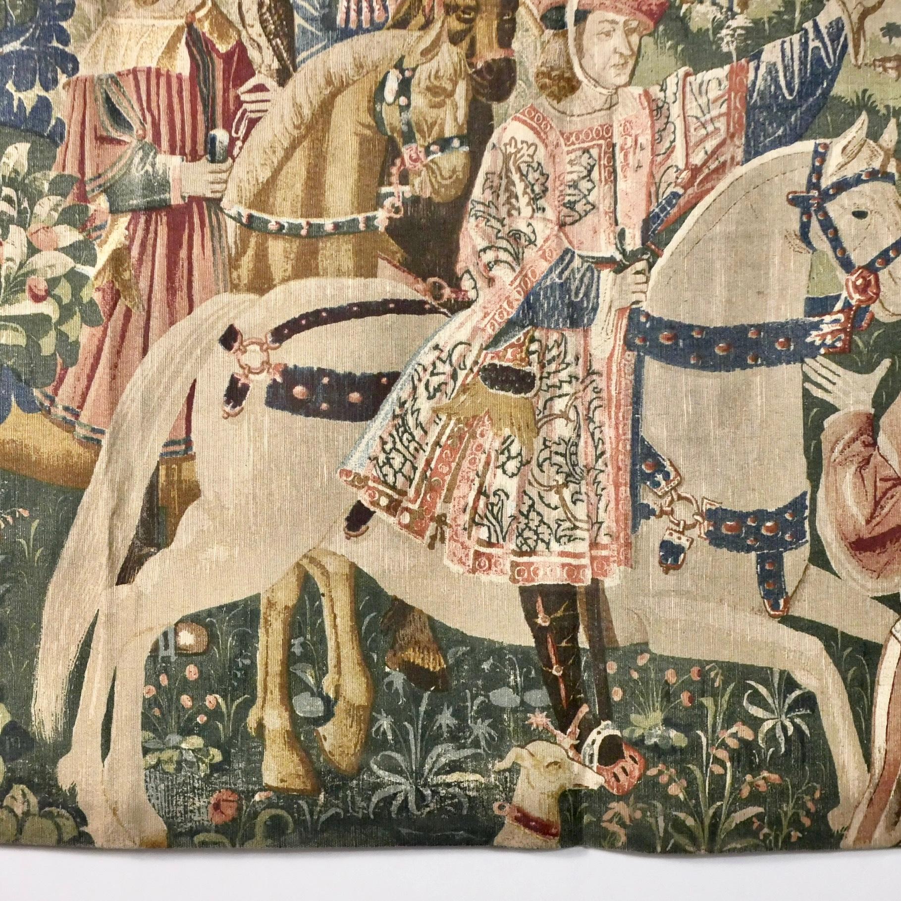 Mid-20th Century Leaving for the Hunt tapestry, Ateliers d'Art de Rambouillet, France, 1950s