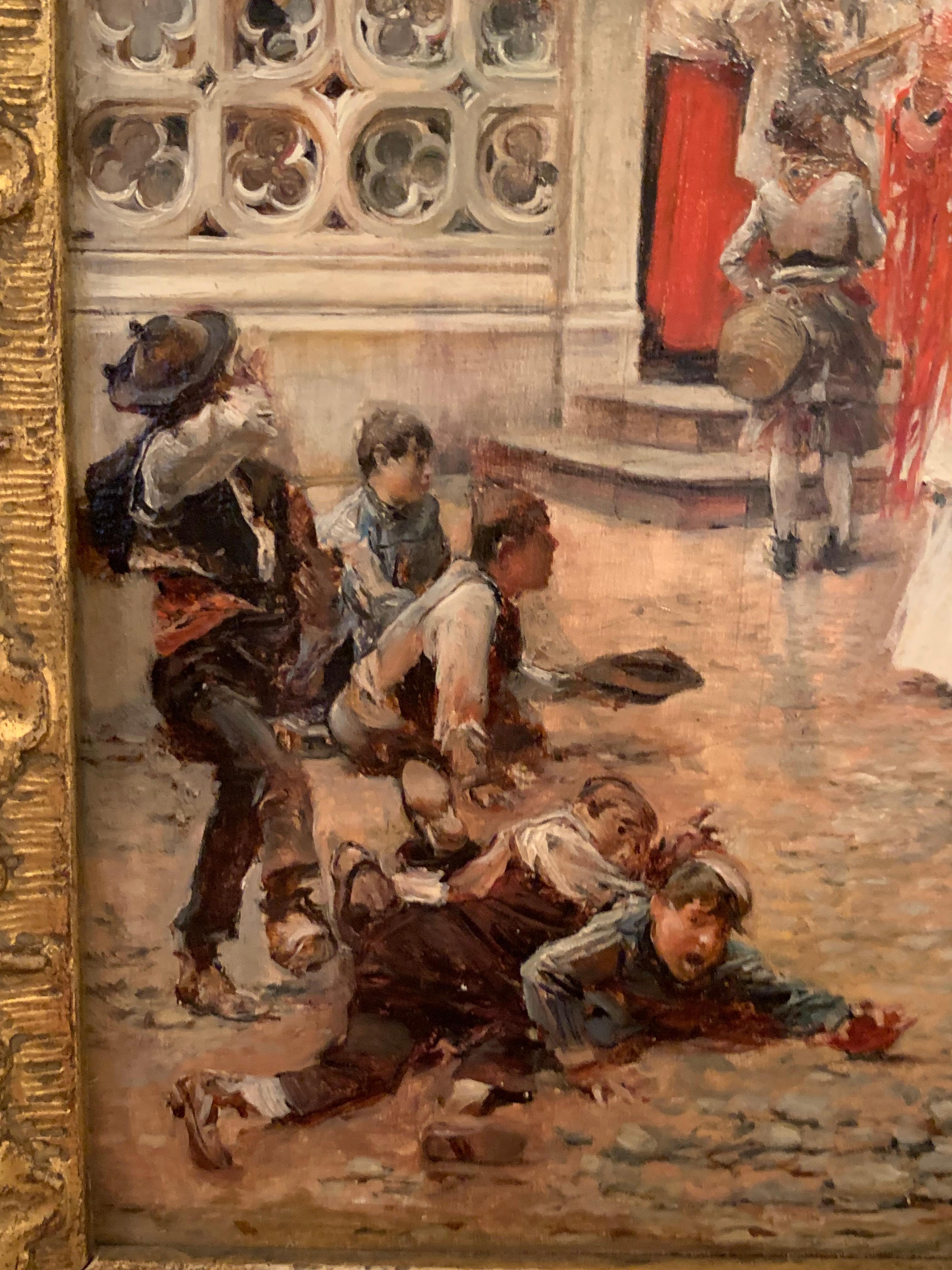 Hand-Painted Leaving The Church By Jose Garcia Y Ramos For Sale