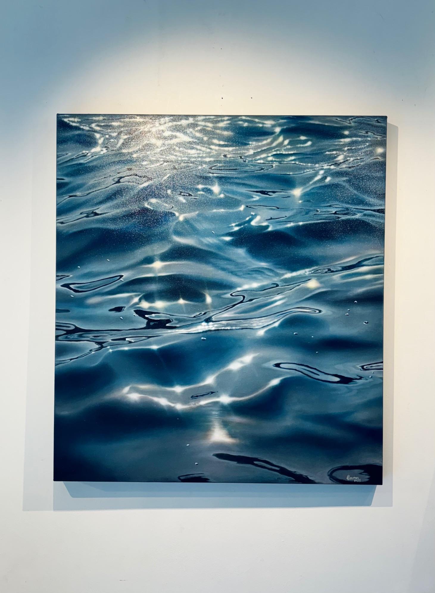 Deep Waters - water study realism seascape original modern oil painting photo - Blue Figurative Painting by Leavon Bowman