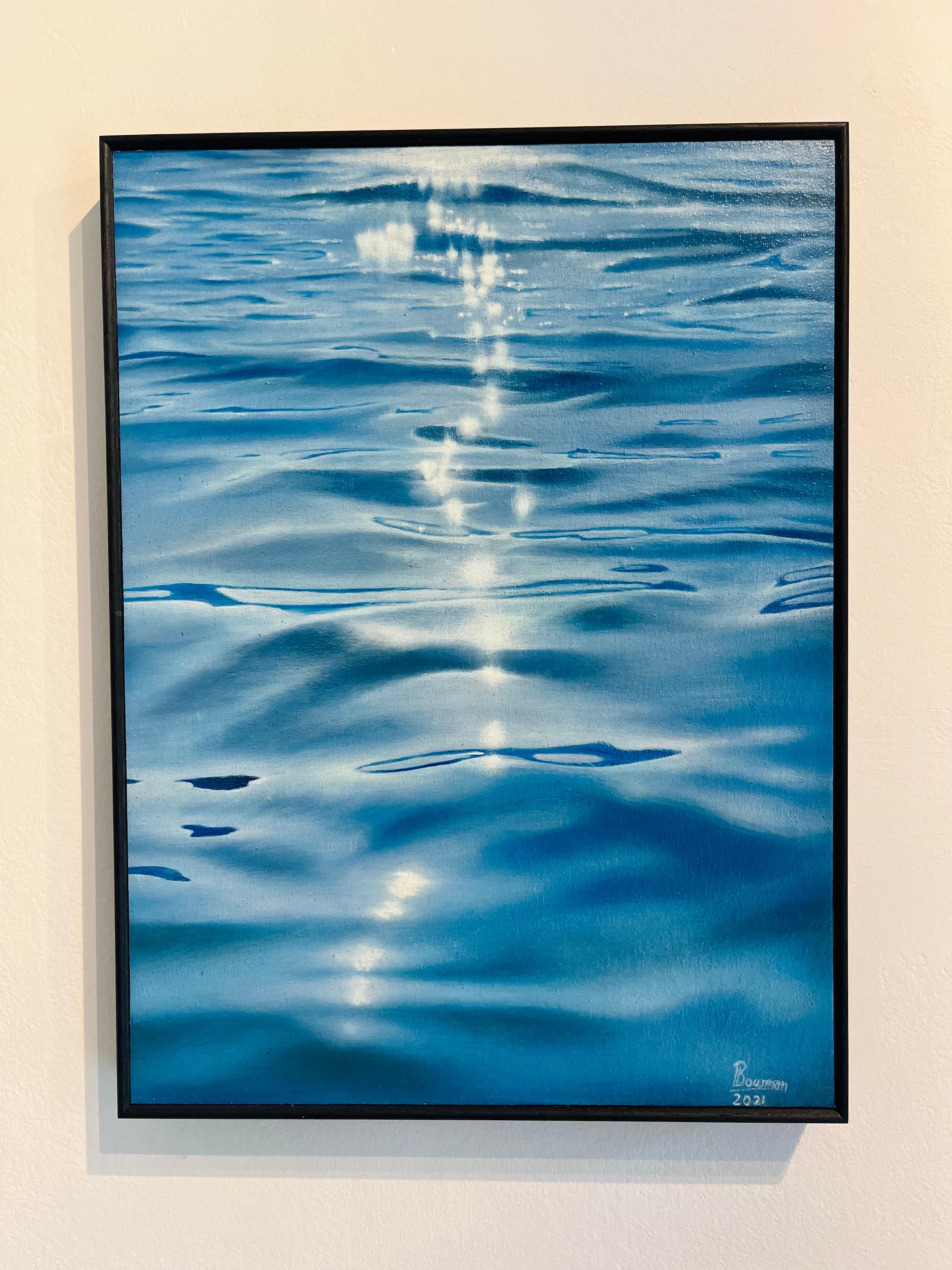 Motion Blisss - Wasserstudie Realismus Meereslandschaft Original modernes Ölgemälde Foto (Blau), Figurative Painting, von Leavon Bowman