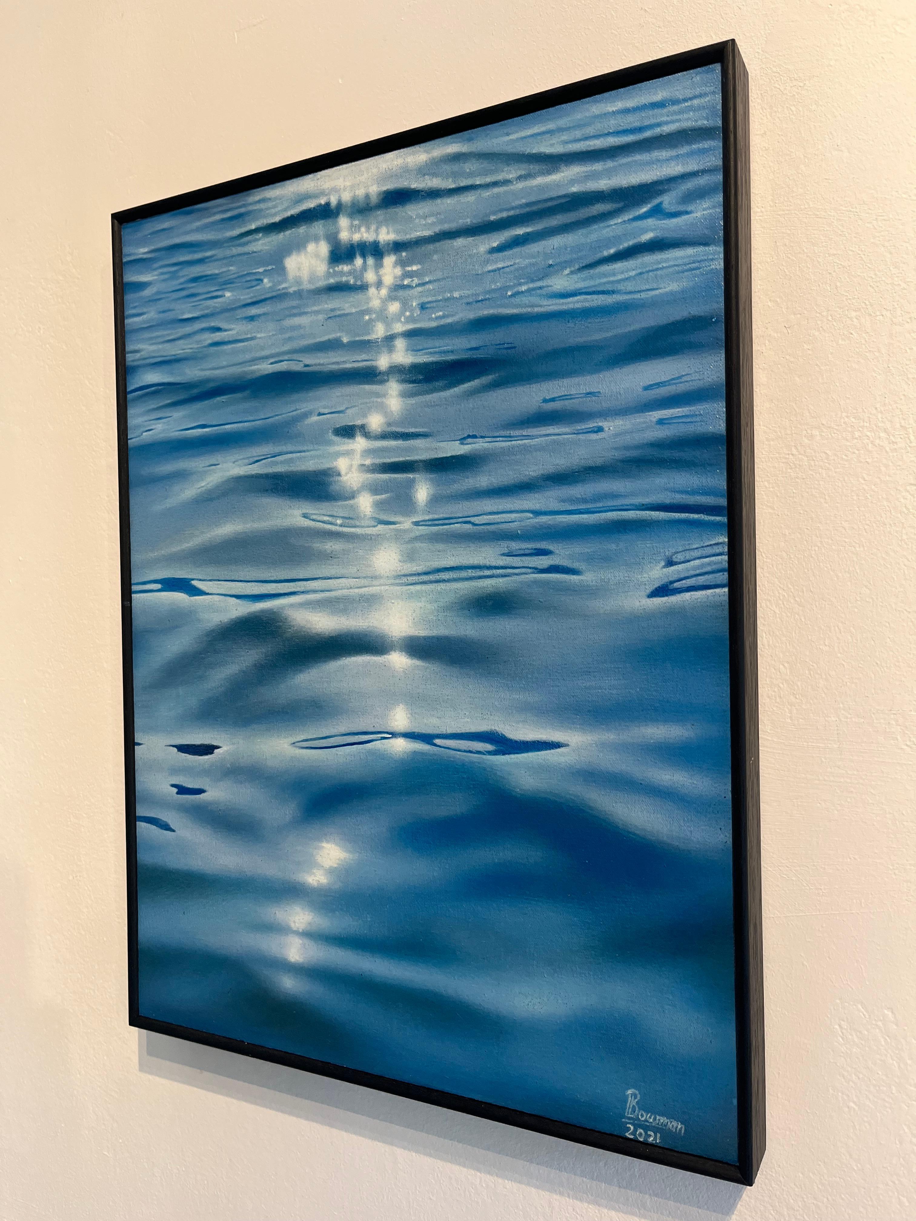 Motion Bliss - water study realism seascape original modern oil painting photo - Blue Figurative Painting by Leavon Bowman