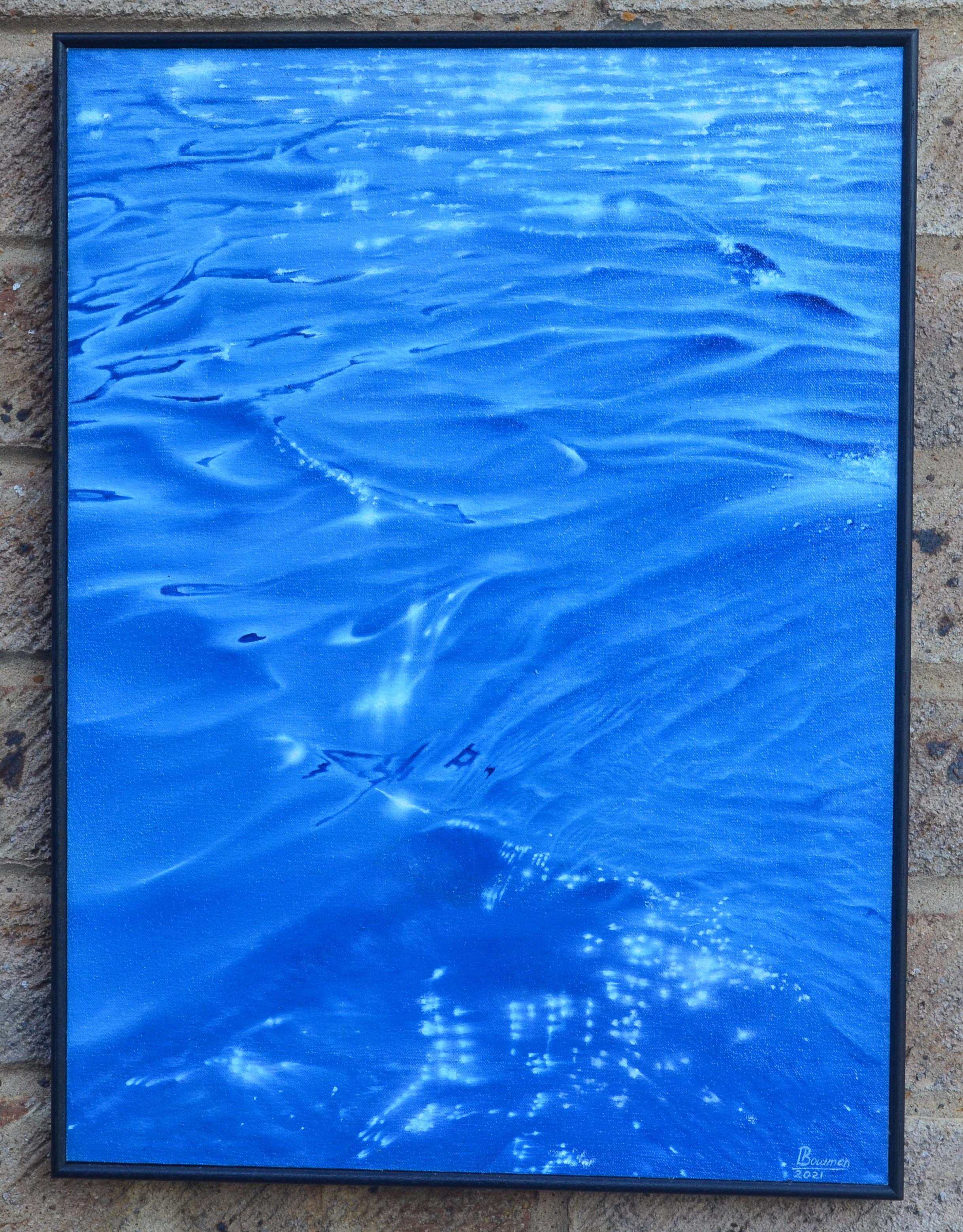 Sun Kiss Ocean - water study realism seascape original modern oil painting photo - Painting by Leavon Bowman