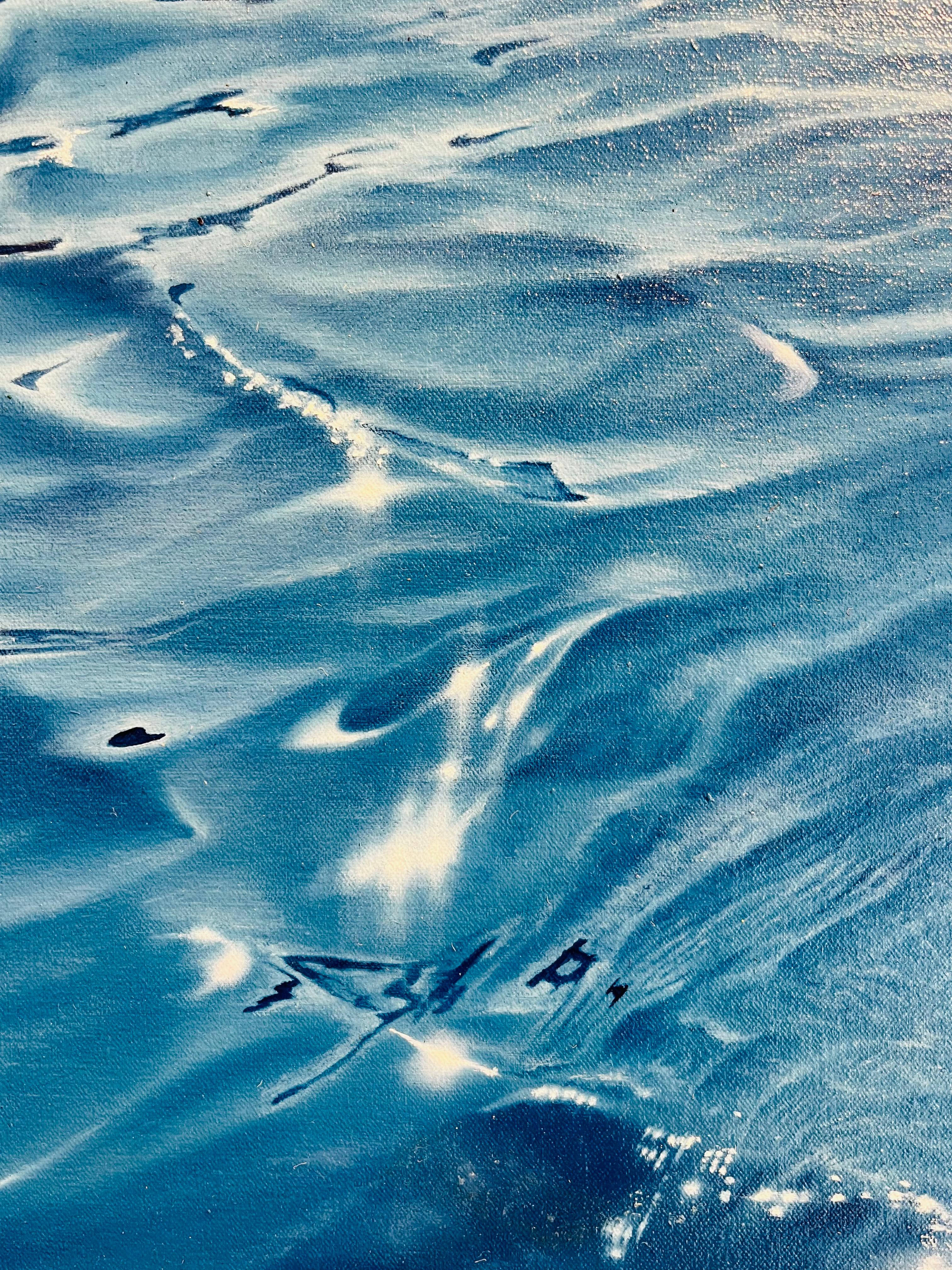 Sun Kiss Ocean - water study realism seascape original modern oil painting photo - Realist Painting by Leavon Bowman