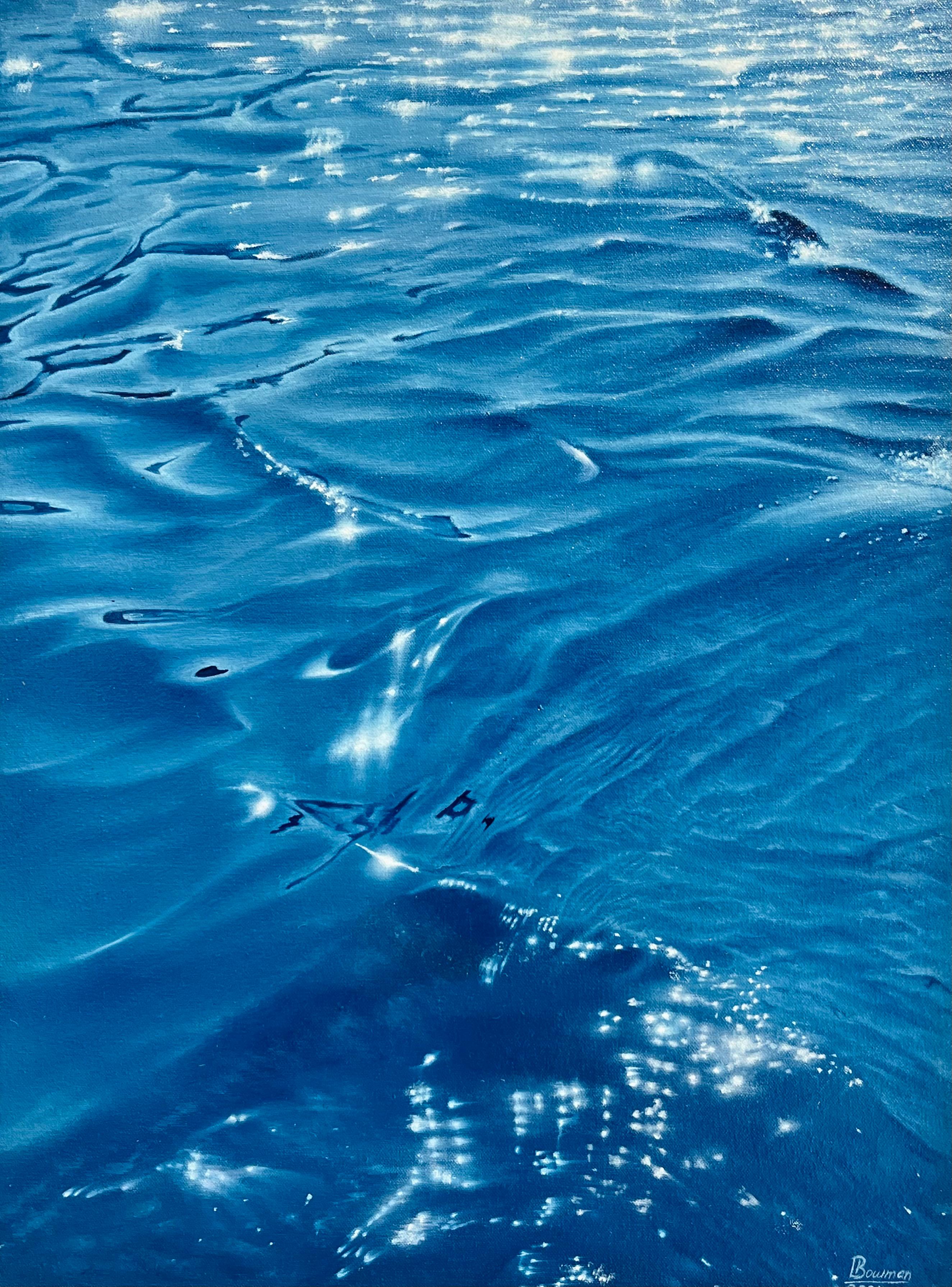 Leavon Bowman Figurative Painting - Sun Kiss Ocean - water study realism seascape original modern oil painting photo