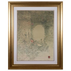 Lithographie moderne « Lebadang Boat at Docks » signée avec intaille H.C. Encadré