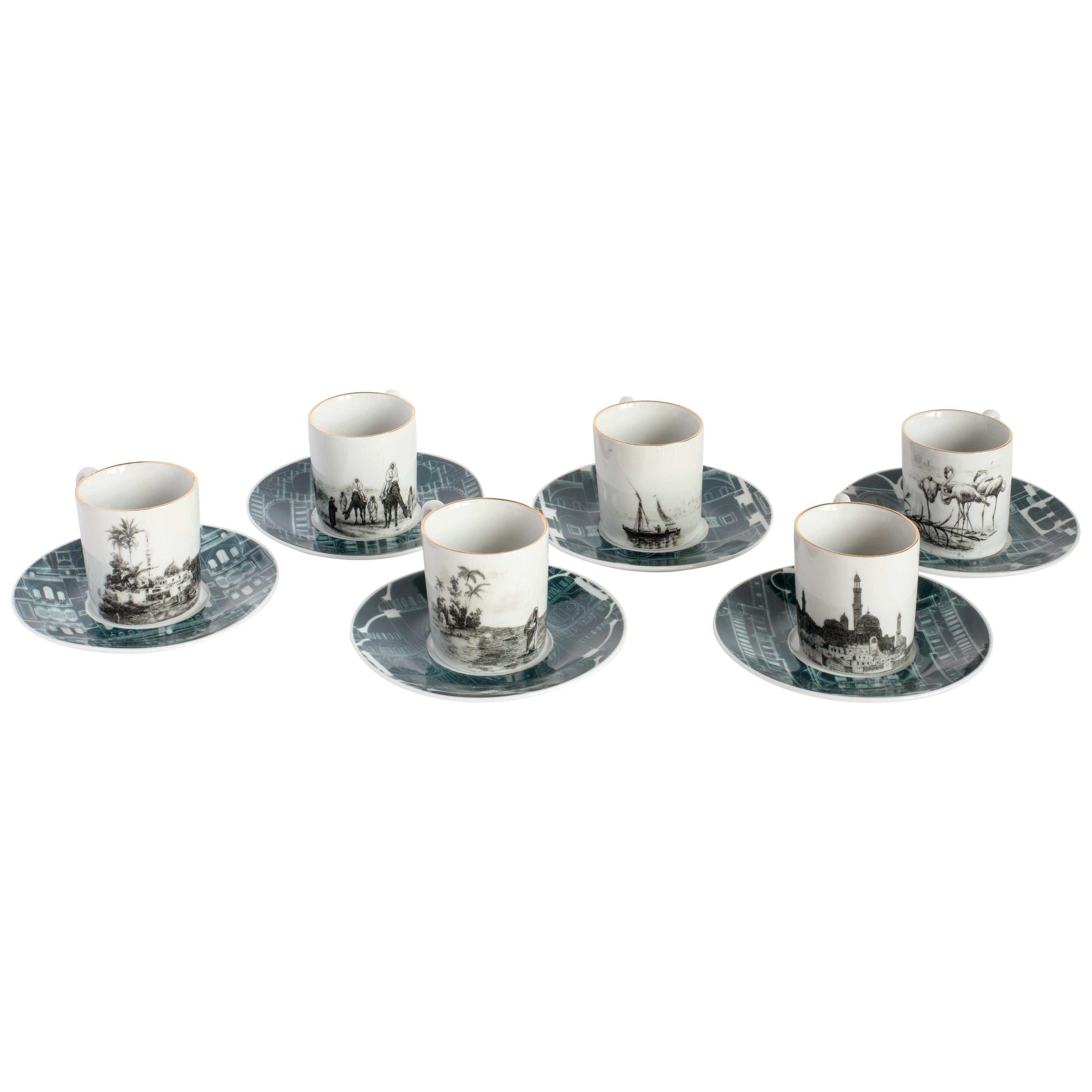 Liban:: Service à café avec six porcelaines contemporaines avec design décoratif en vente