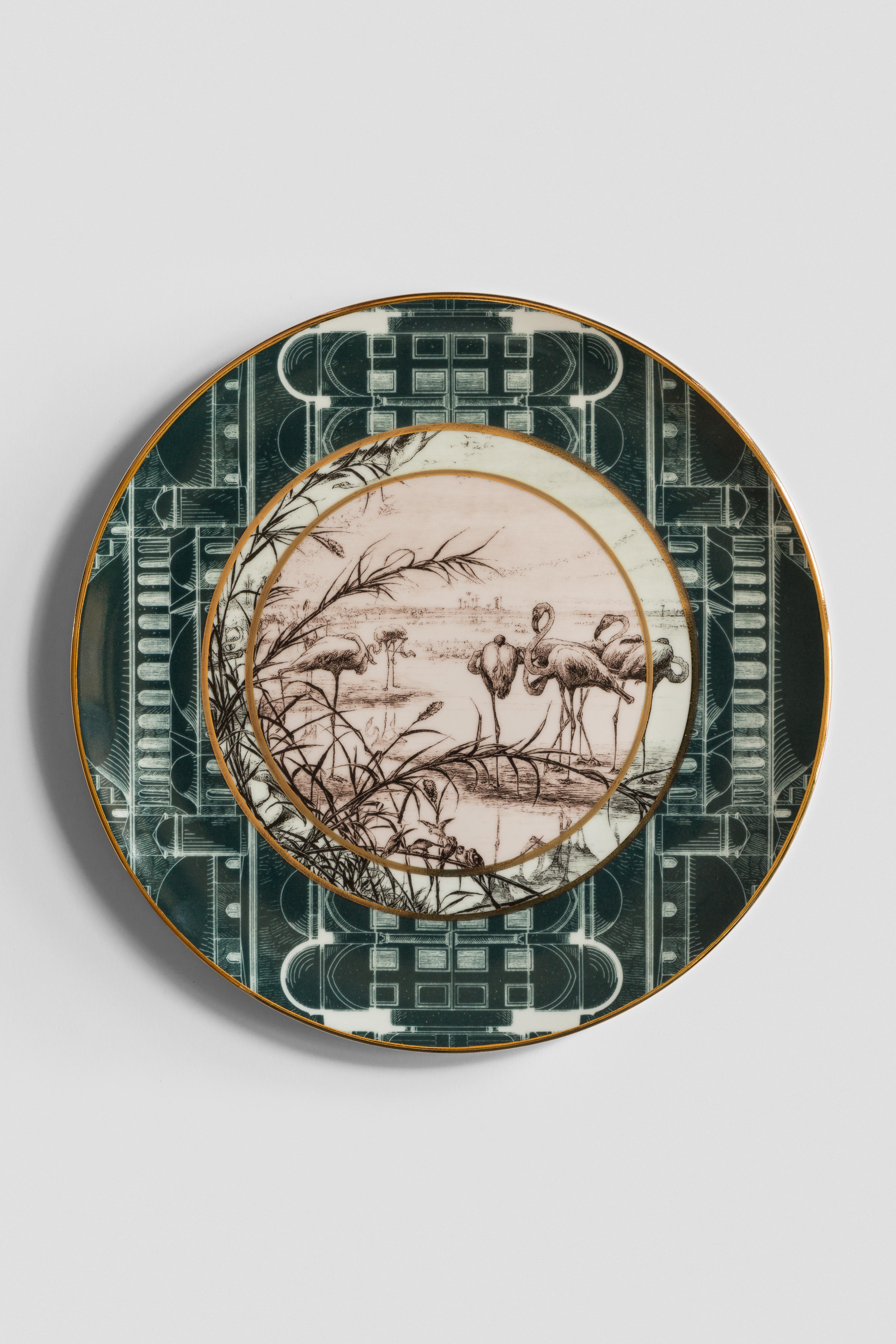 Italian Lebanon, Six Contemporary Porcelain Dinner Plates with Decorative Design For Sale