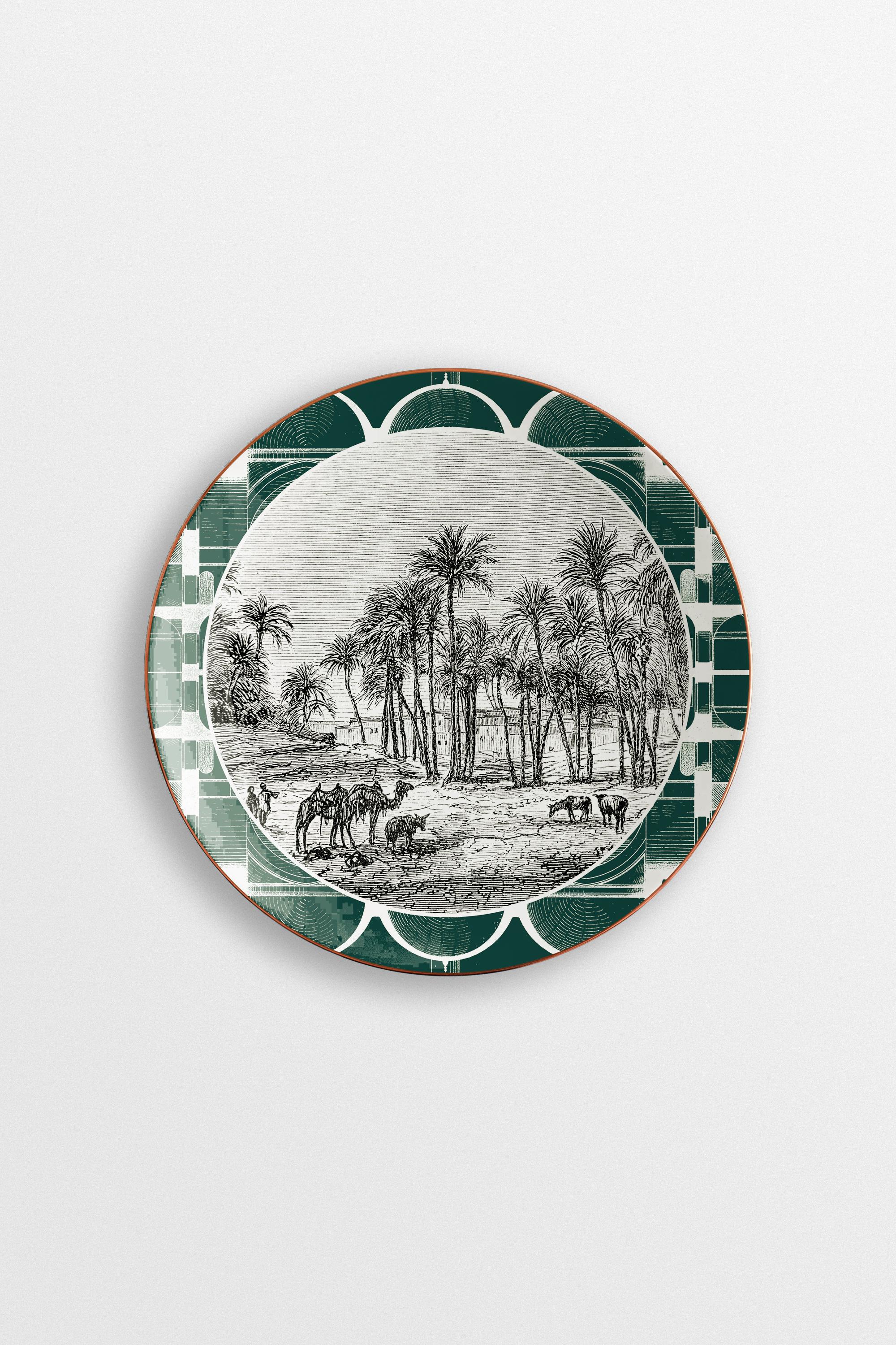 Italian Lebanon, Six Contemporary Porcelain Dessert Plates with Decorative Design For Sale