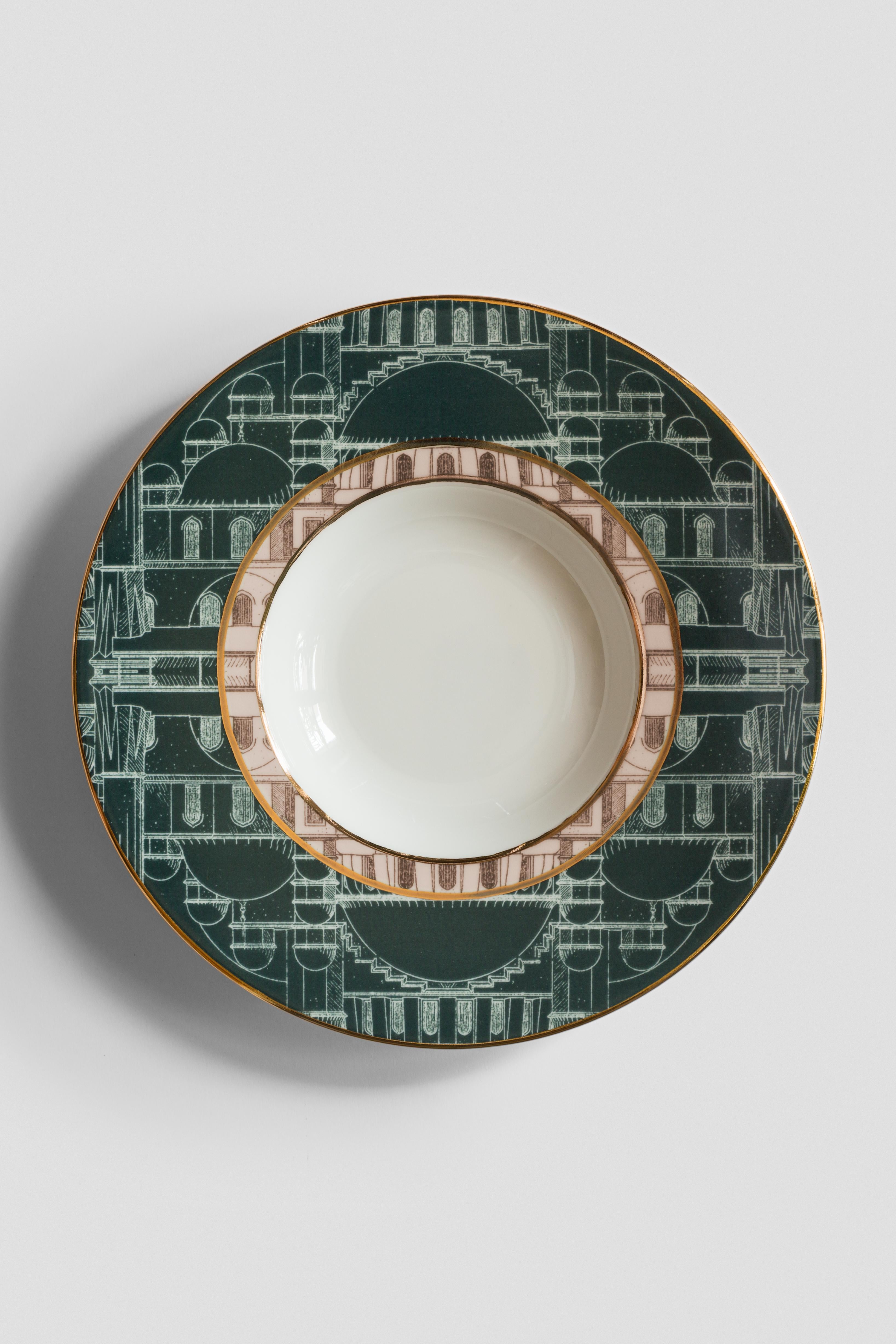 Lebanon, Six Contemporary Porcelain Soup Plates with Decorative Design In New Condition For Sale In Milano, Lombardia