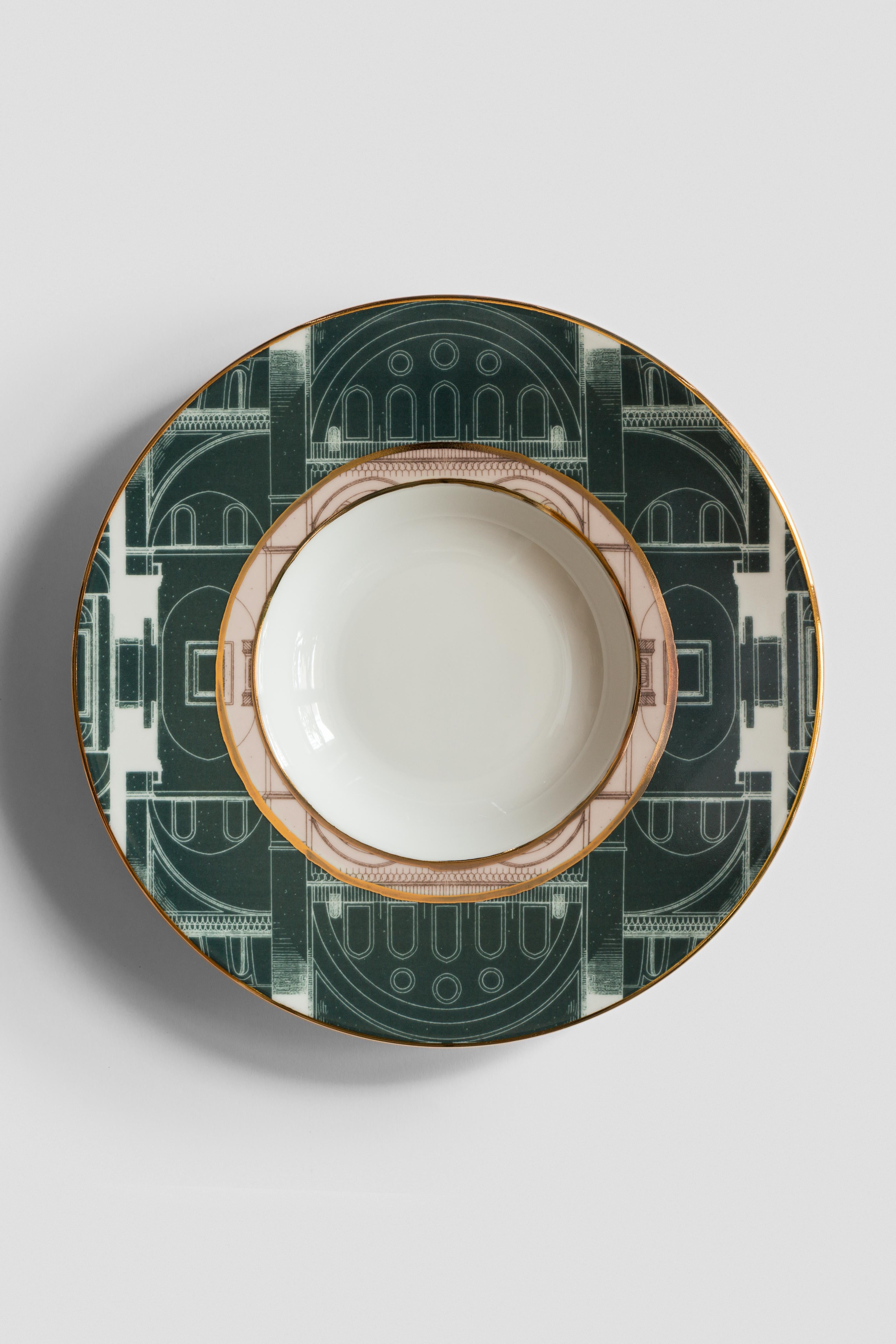 Lebanon, Six Contemporary Porcelain Soup Plates with Decorative Design For Sale 1