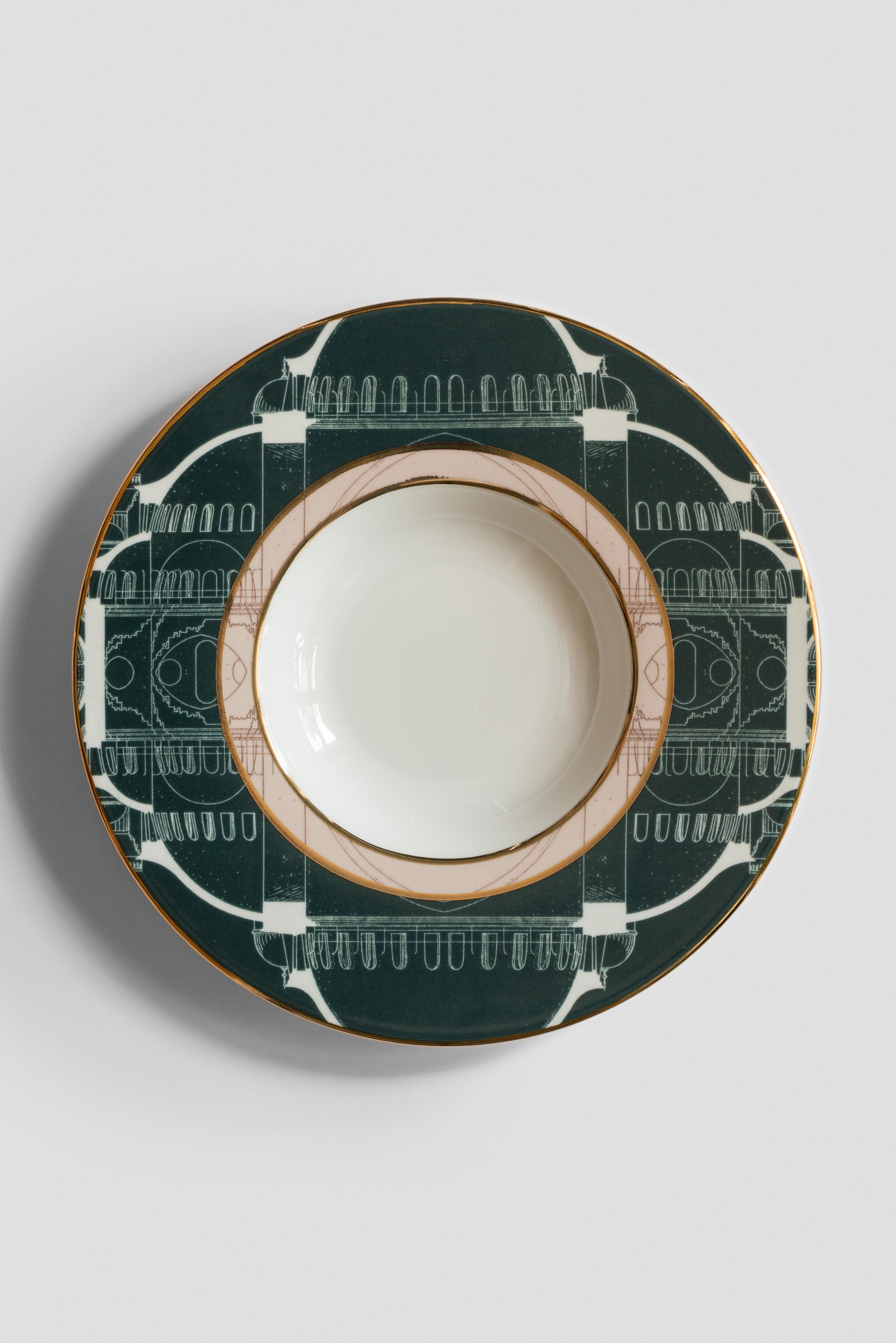 Lebanon, Six Contemporary Porcelain Soup Plates with Decorative Design For Sale 2