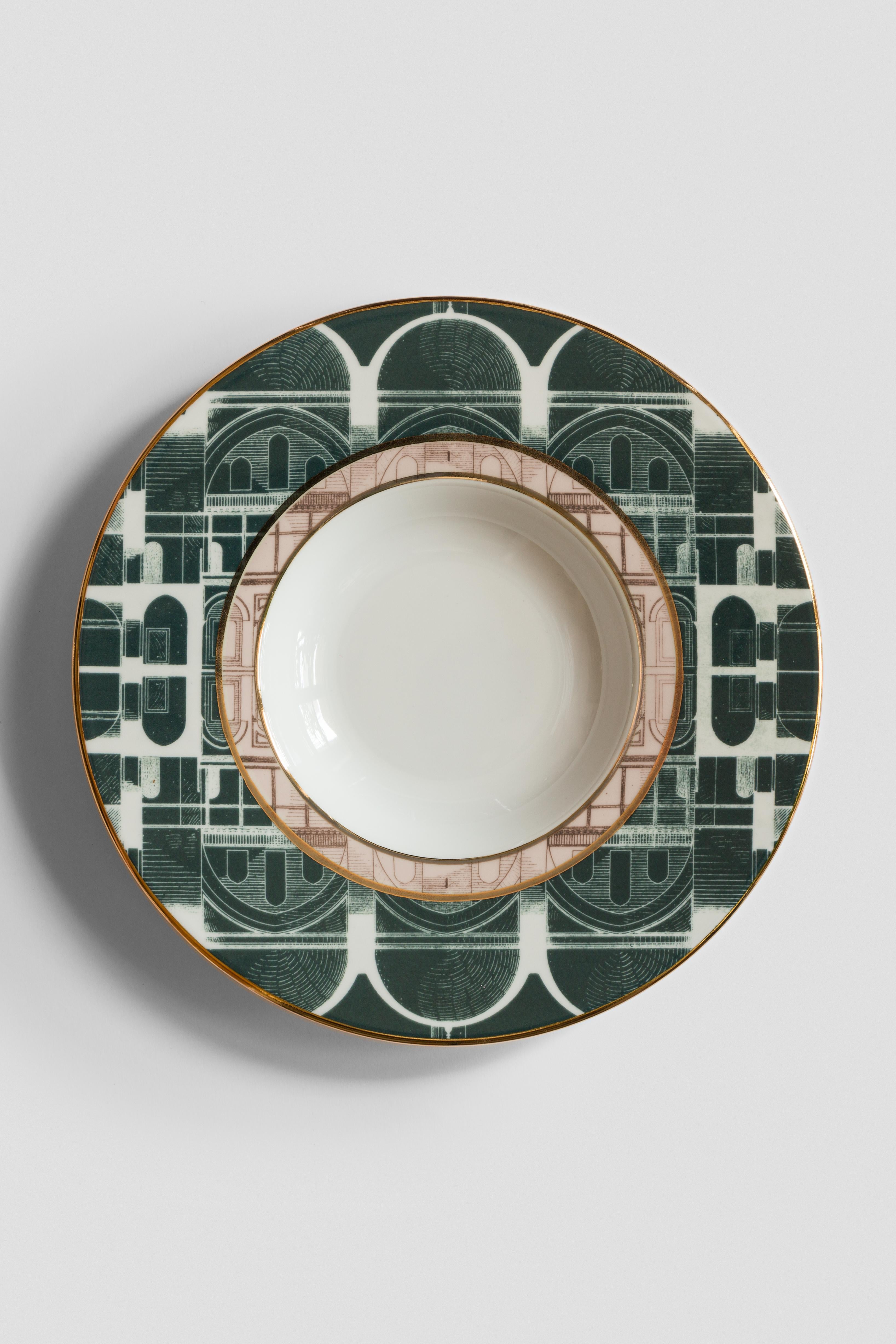 Lebanon, Six Contemporary Porcelain Soup Plates with Decorative Design For Sale 3