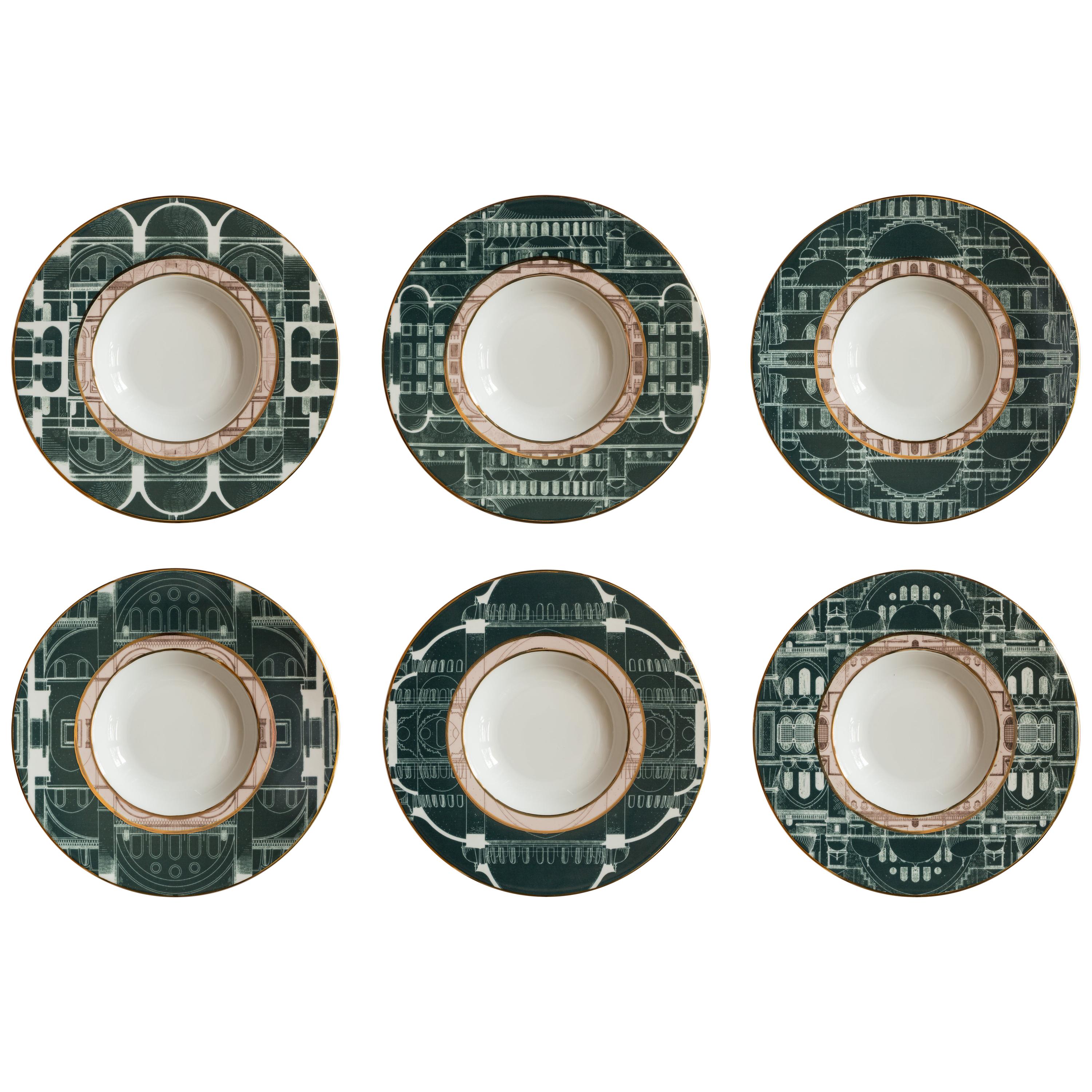 Lebanon, Six Contemporary Porcelain Soup Plates with Decorative Design For Sale