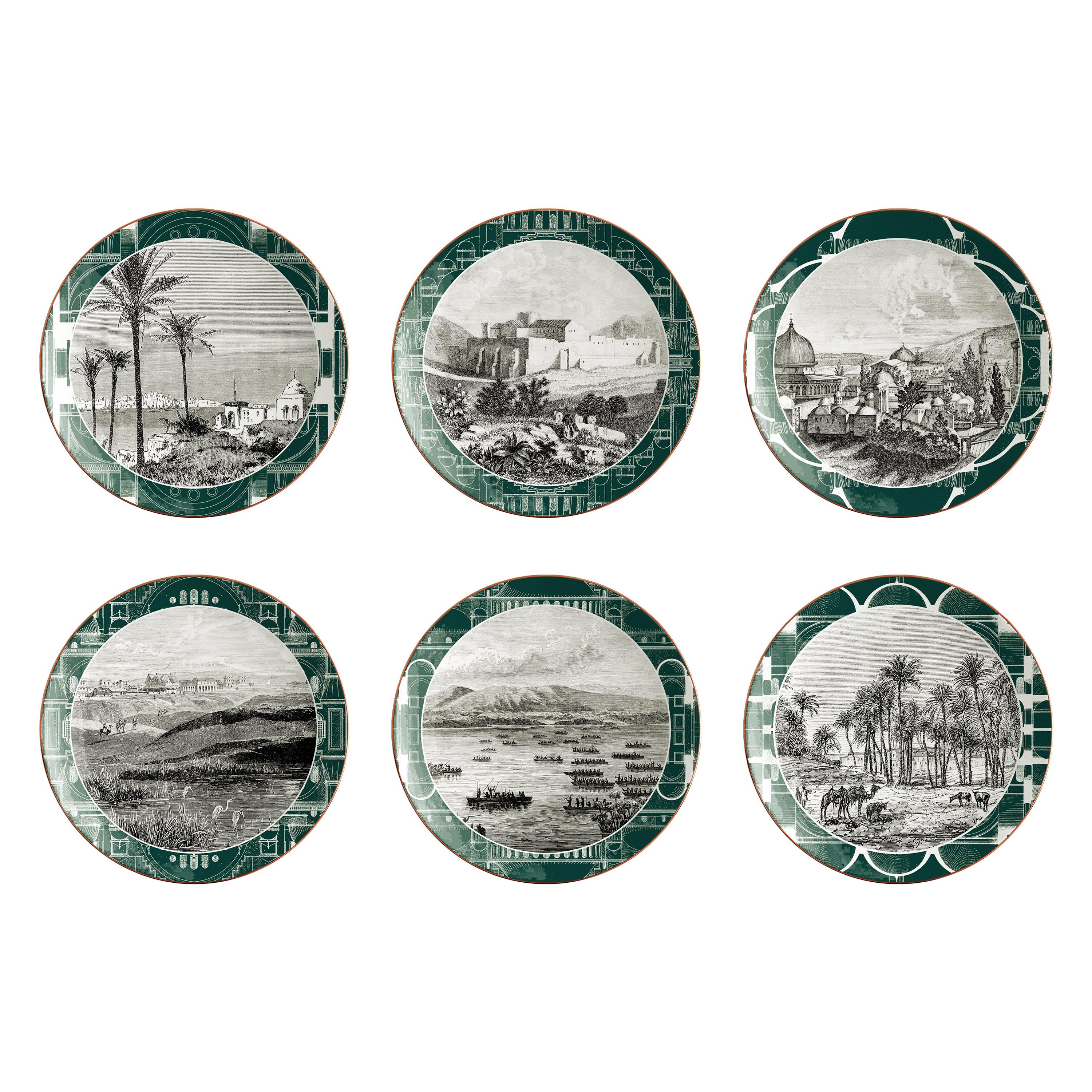 Lebanon, Six Contemporary Porcelain Dessert Plates with Decorative Design For Sale