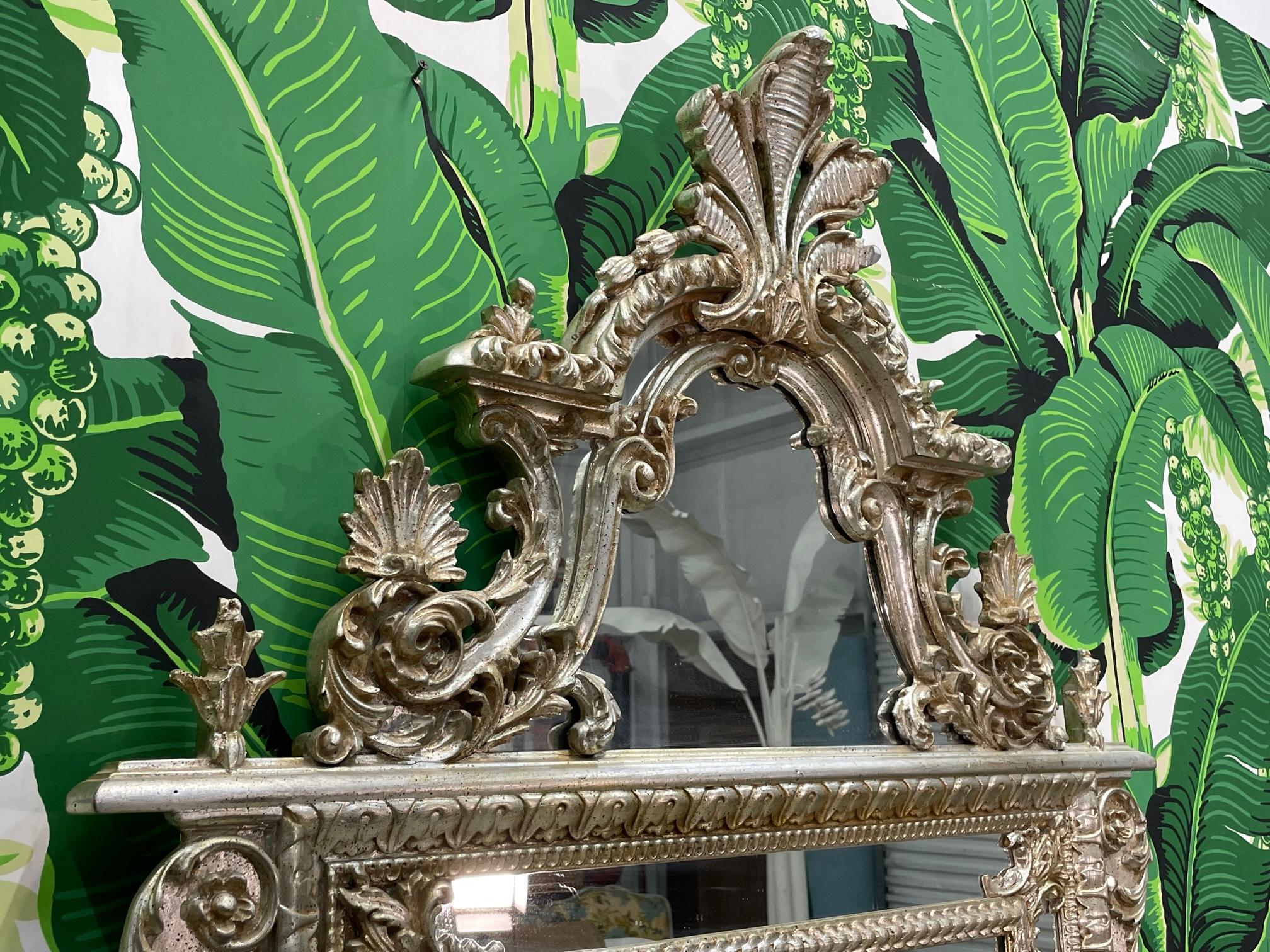 Hollywood Regency LeBarge Large Double Framed Wood Carved Wall Mirror For Sale