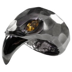 Lebec Citrine Cocktail Bird Ring Raven Crow Black Rhodium Sterling Silver