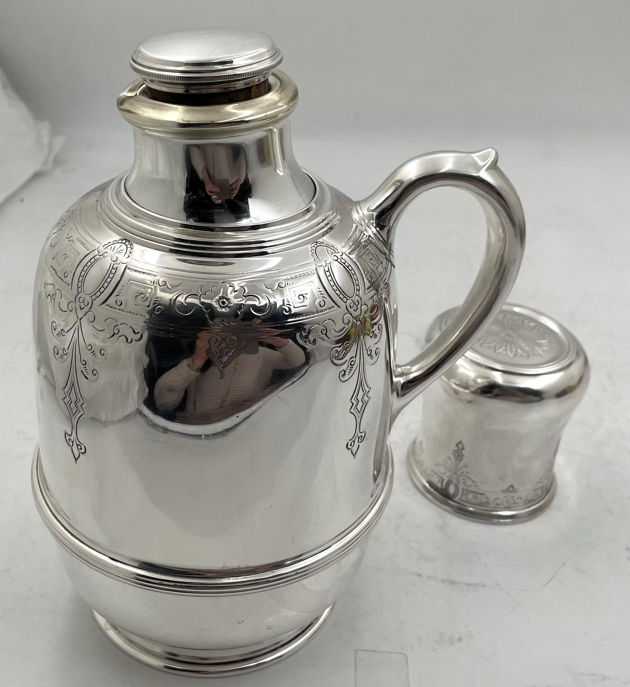 Caraffa termica d'argento Lebkuecher for Grogan del XIX secolo. In condizioni buone in vendita a New York, NY