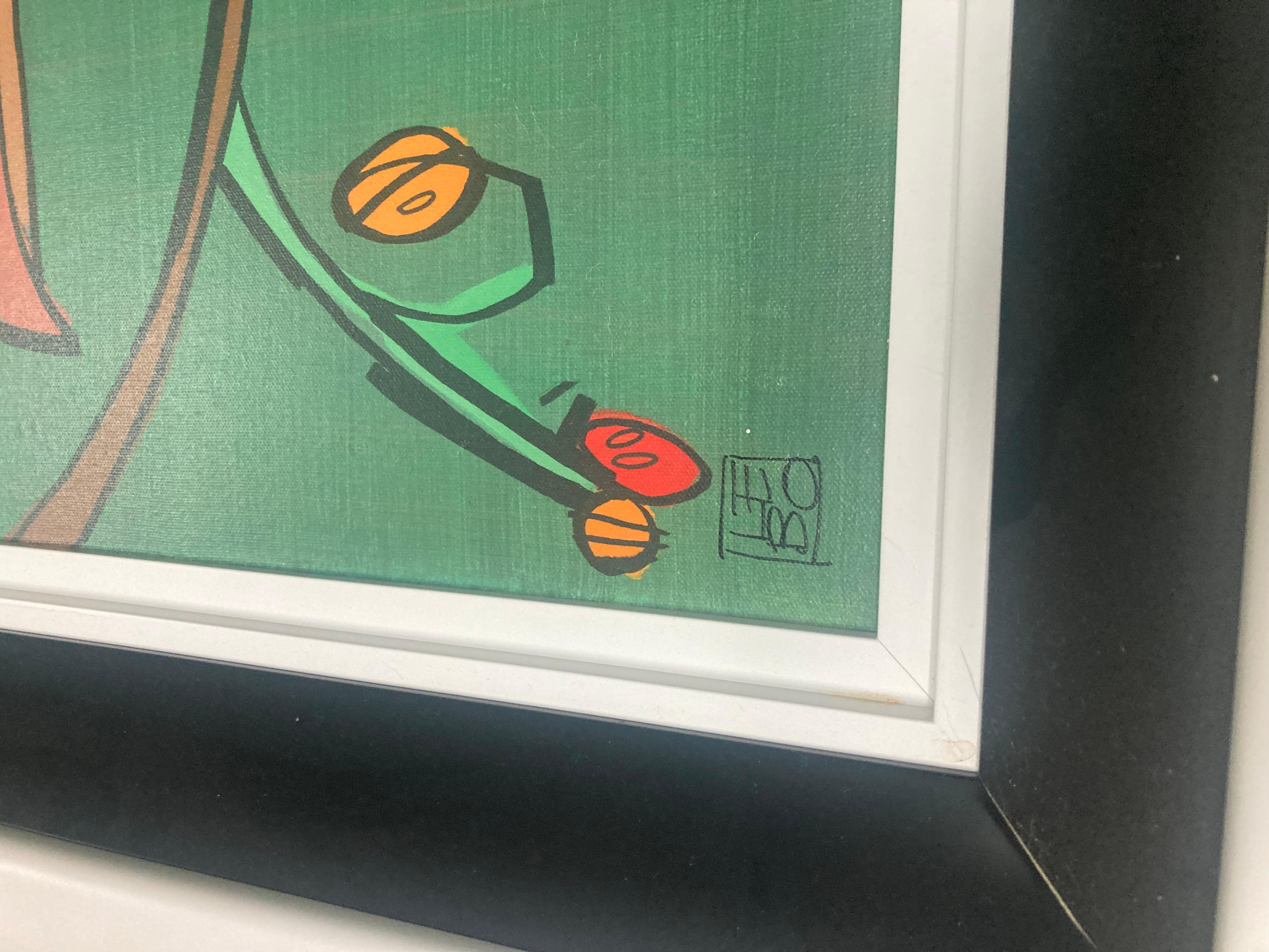 Giclee on canvas signed and numbered. In good condition minor chip on the corner of the frame . Measures 30x30