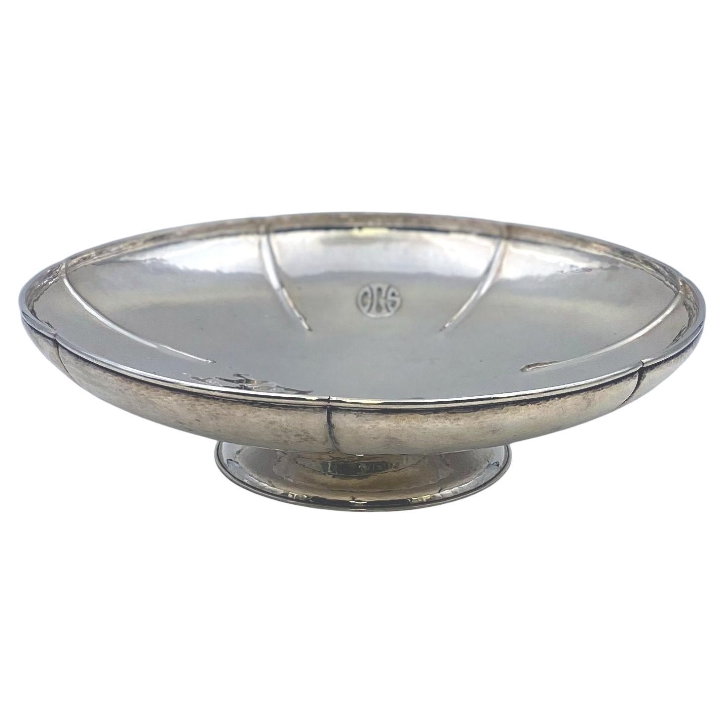 Lebolt & Co. Arts & Crafts Hammered Sterling Silver Compote Centerpiece Bowl For Sale