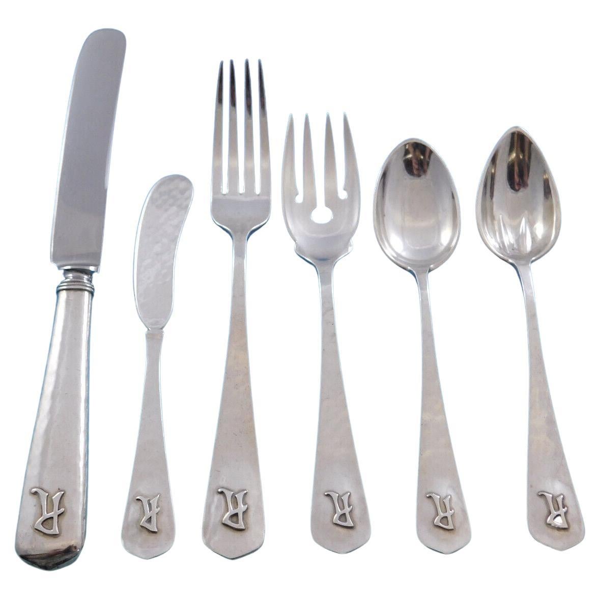 Lebolt Sterling Silver Flatware Set Chicago 76 pcs Arts & Crafts R monogram For Sale